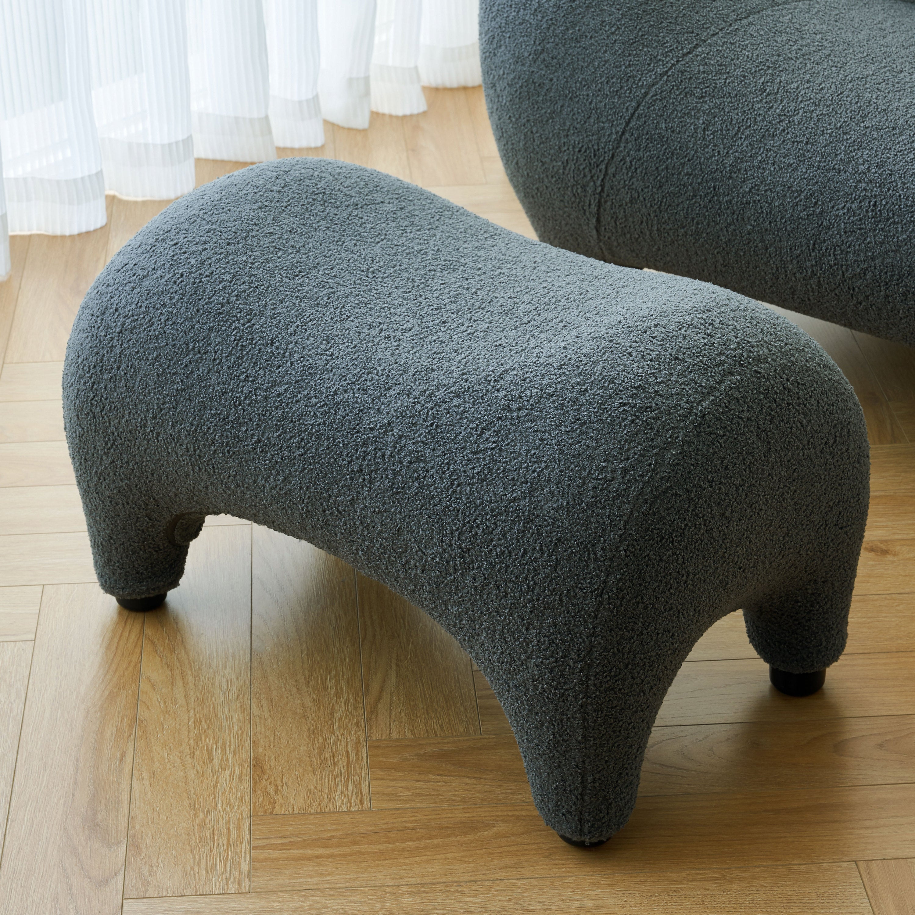 Modern Accent Chair and Ottoman Set, High Back Sherpa Blouce Fabric Armchair with Footstool for Living Room, Lounge, Bedroom, Reading Room, Office