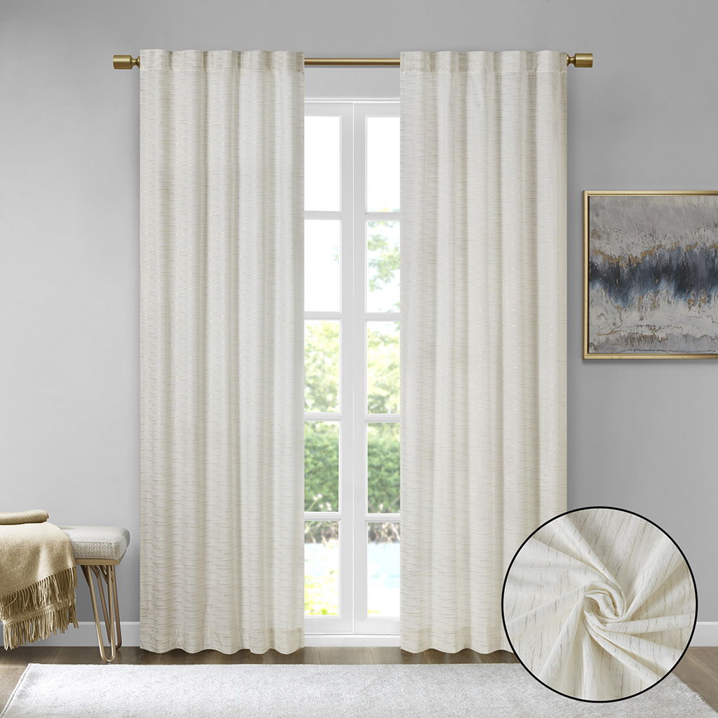 Colt - Room Darkening Metallic Printed Poly Fabric Rod Pocket/Back Tab Window Panel Pair - White/Gold