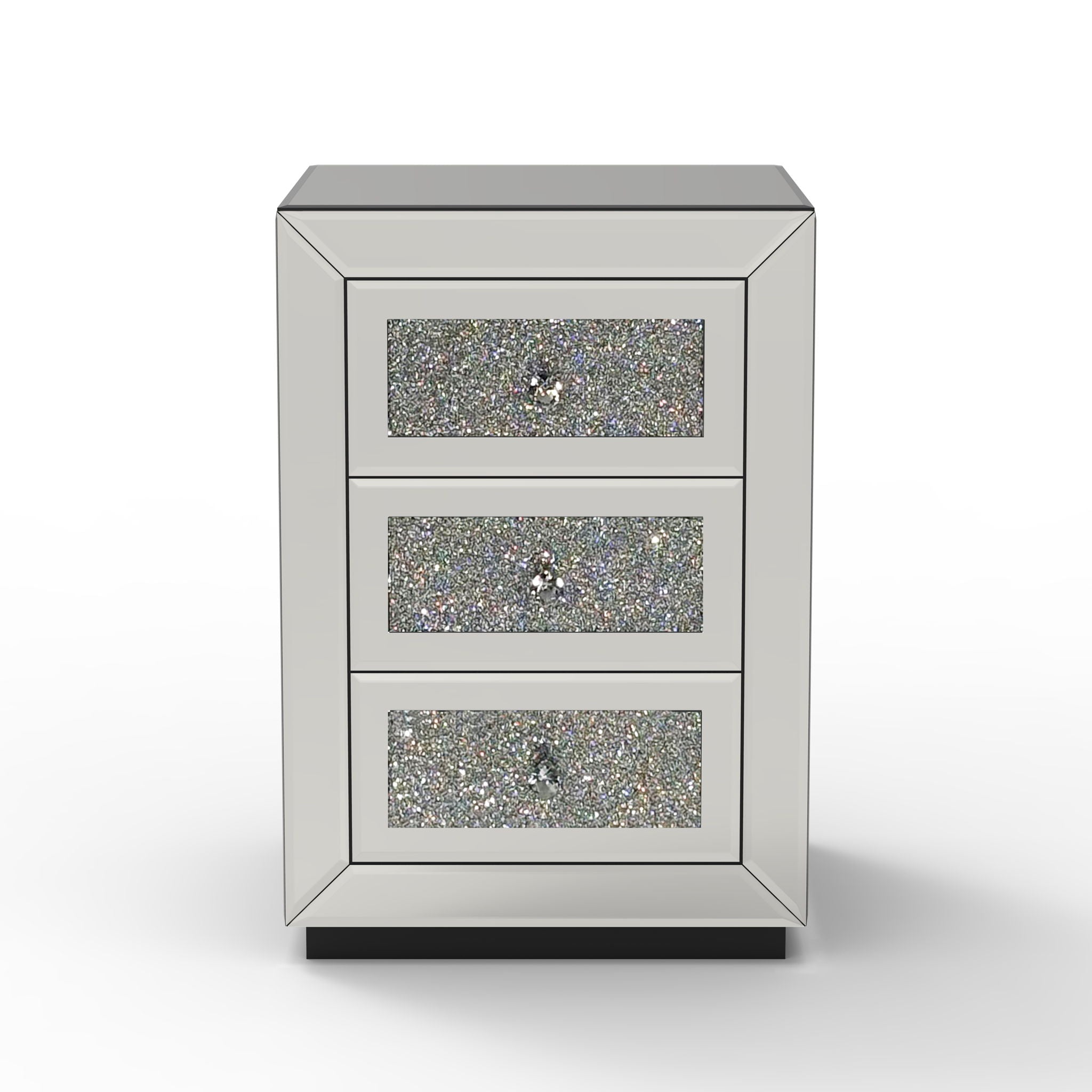 3 Drawer Nightstand With Glass Accents, Bedside Table For Bedroom - Silver