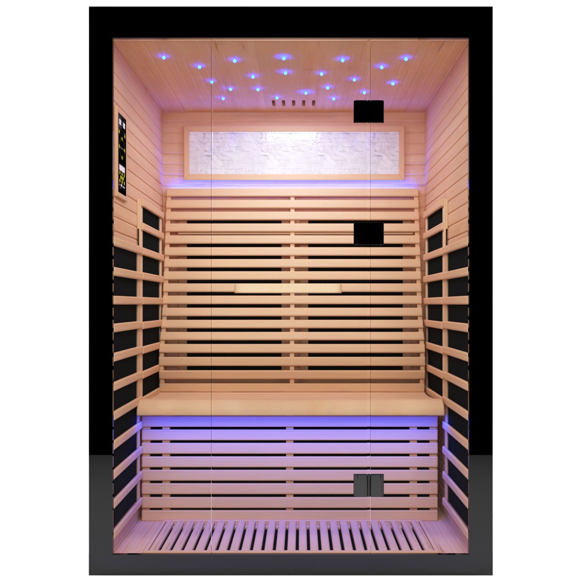 Luxury Double Far Infrared Sauna Room With Epoxy Heating Plates And Starry Sky Lighting - Black / Natural