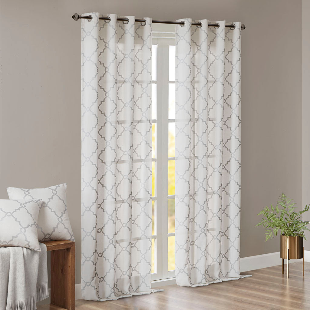 Fretwork Print Grommet Top Window Curtain Panel