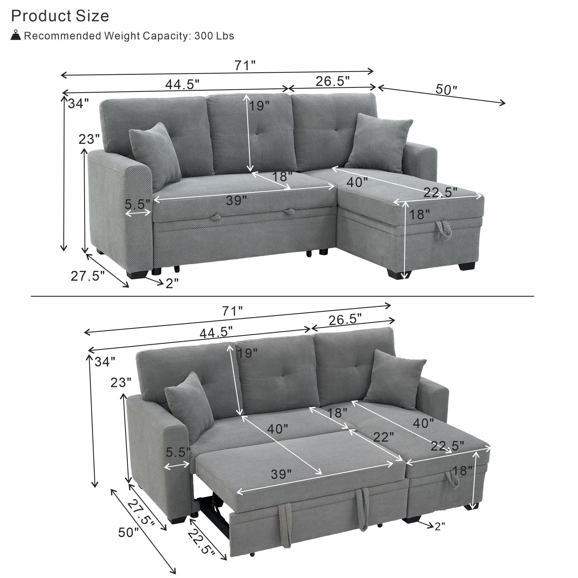 Sleeper Sectional With Pull Out Bed, Reversible Chaise