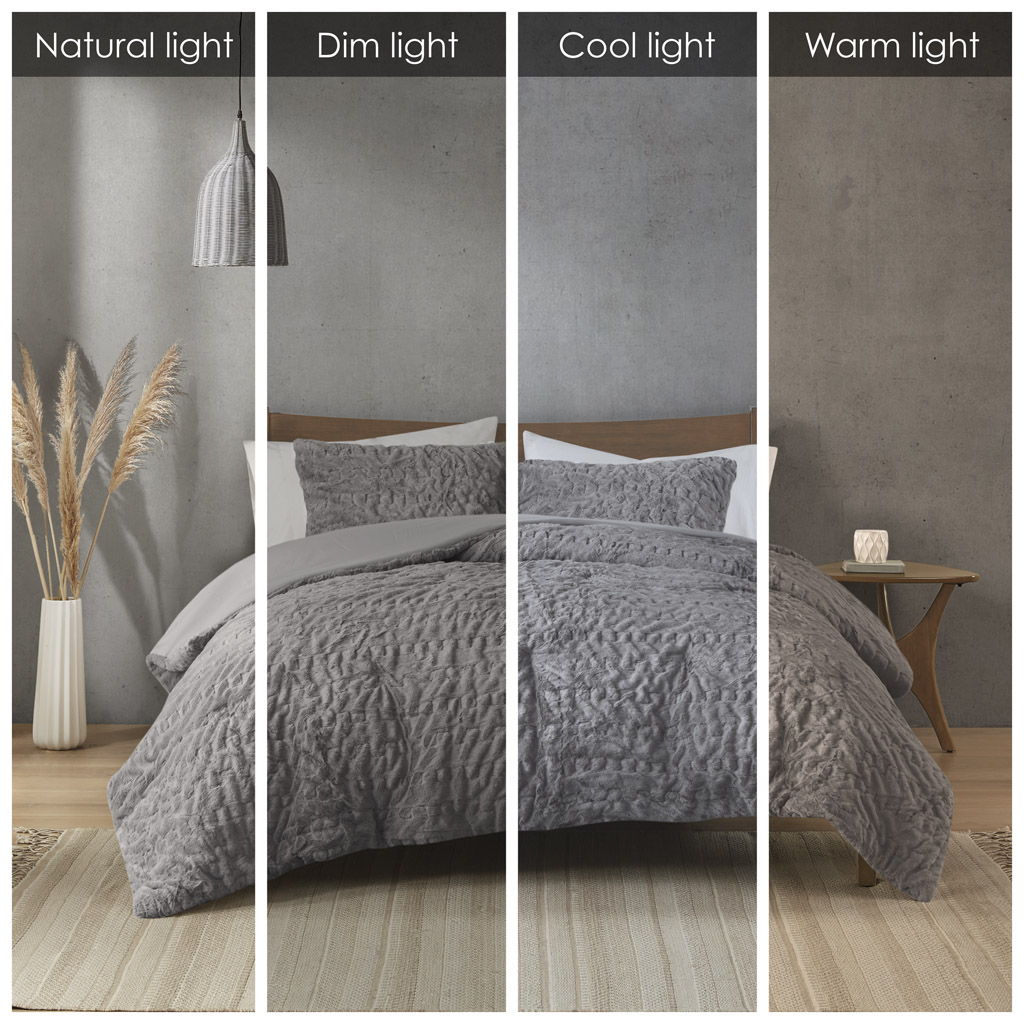 Blair - Ruched Fur Down Alternative Comforter Set - Gray