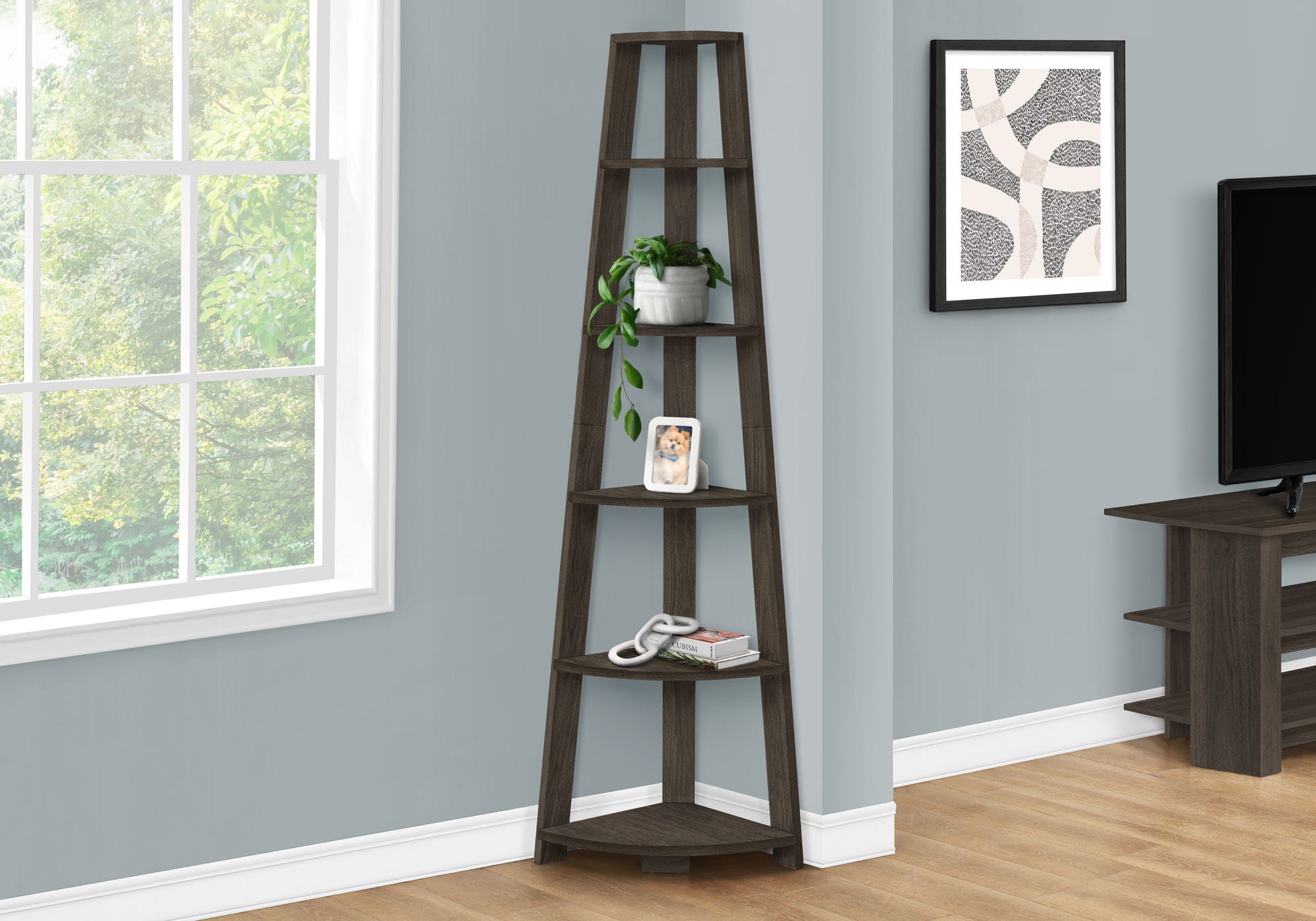 Bookshelf, Bookcase, Etagere, Corner, 5 Tier, For Office, Contemporary & Modern - Oak