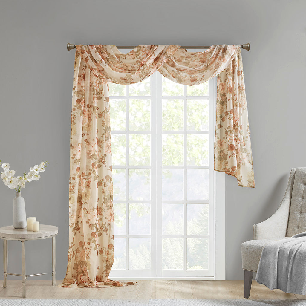 Printed Floral Voile Sheer Scarf