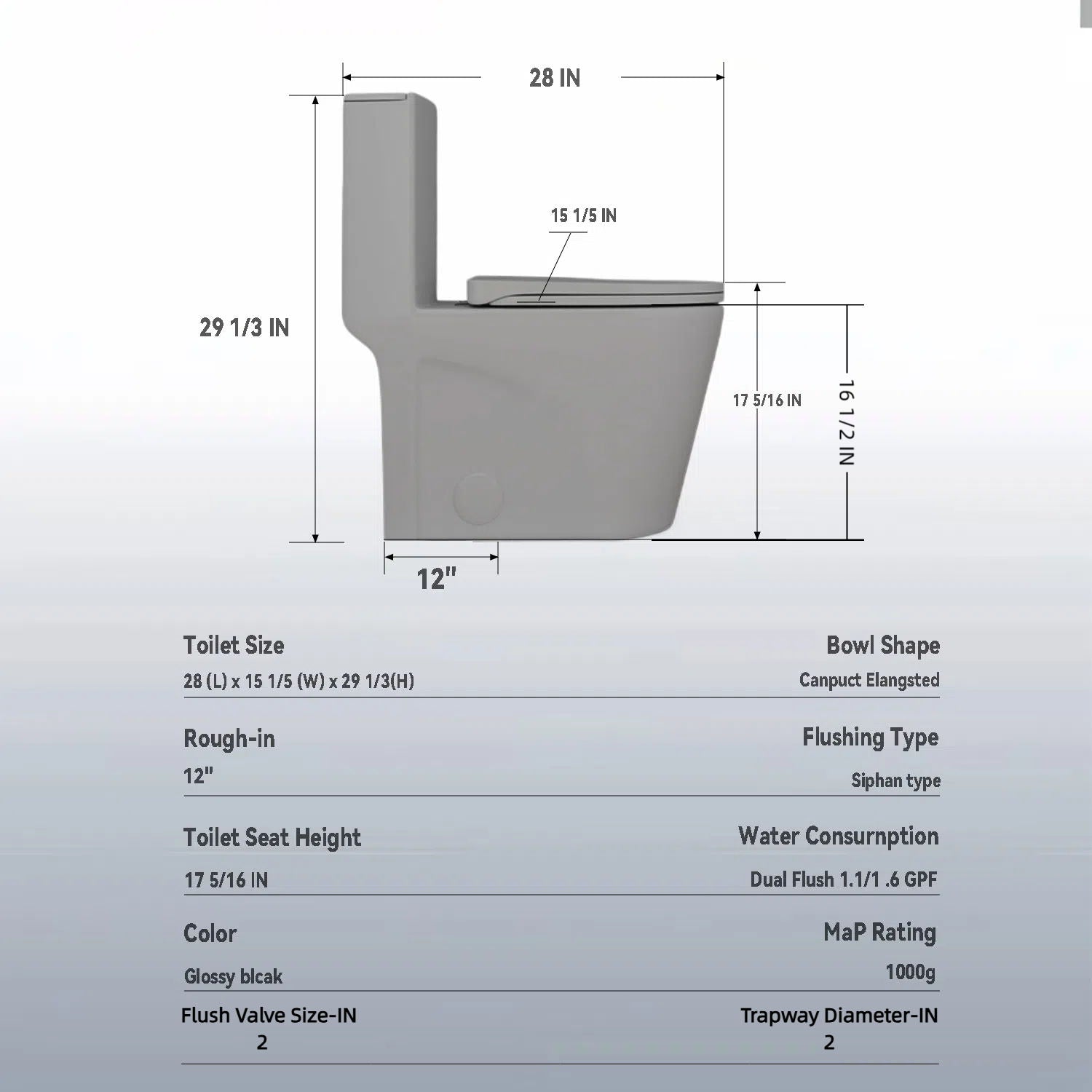 1 Piece Toilet With Tornado Flush, Dual Flush, And ADA Height Comfort Chair