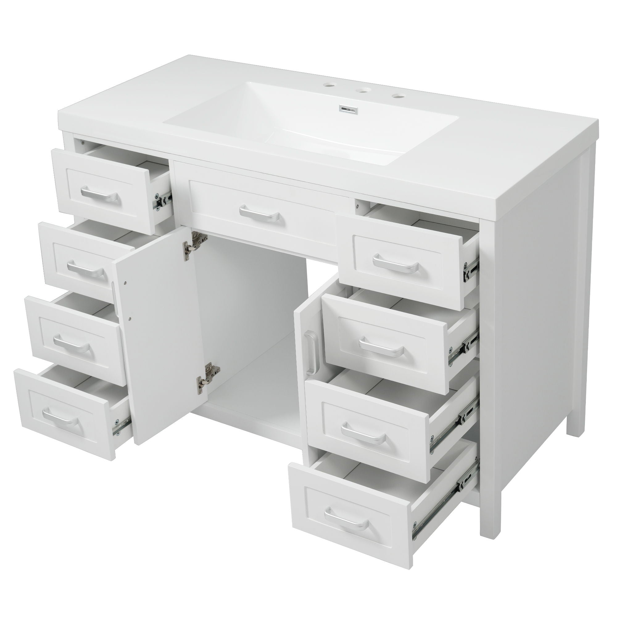 Bathroom Vanity With Sink, 2 Doors 8 Drawers, Soft Close System, Classic Design