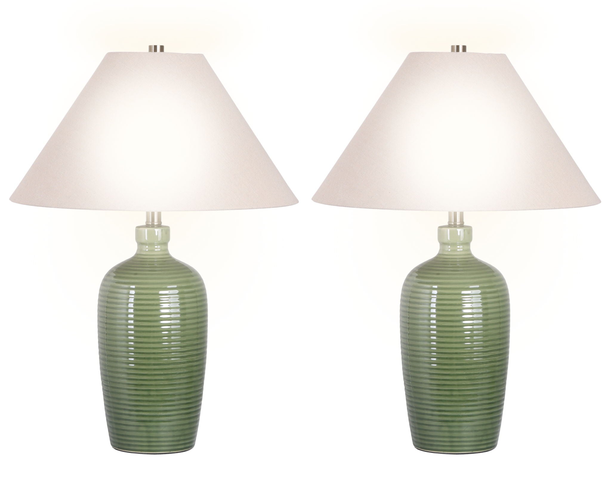 "Verdant Elegance" Ceramic Table Lamp (Set of 2) - Sage Green / Asb