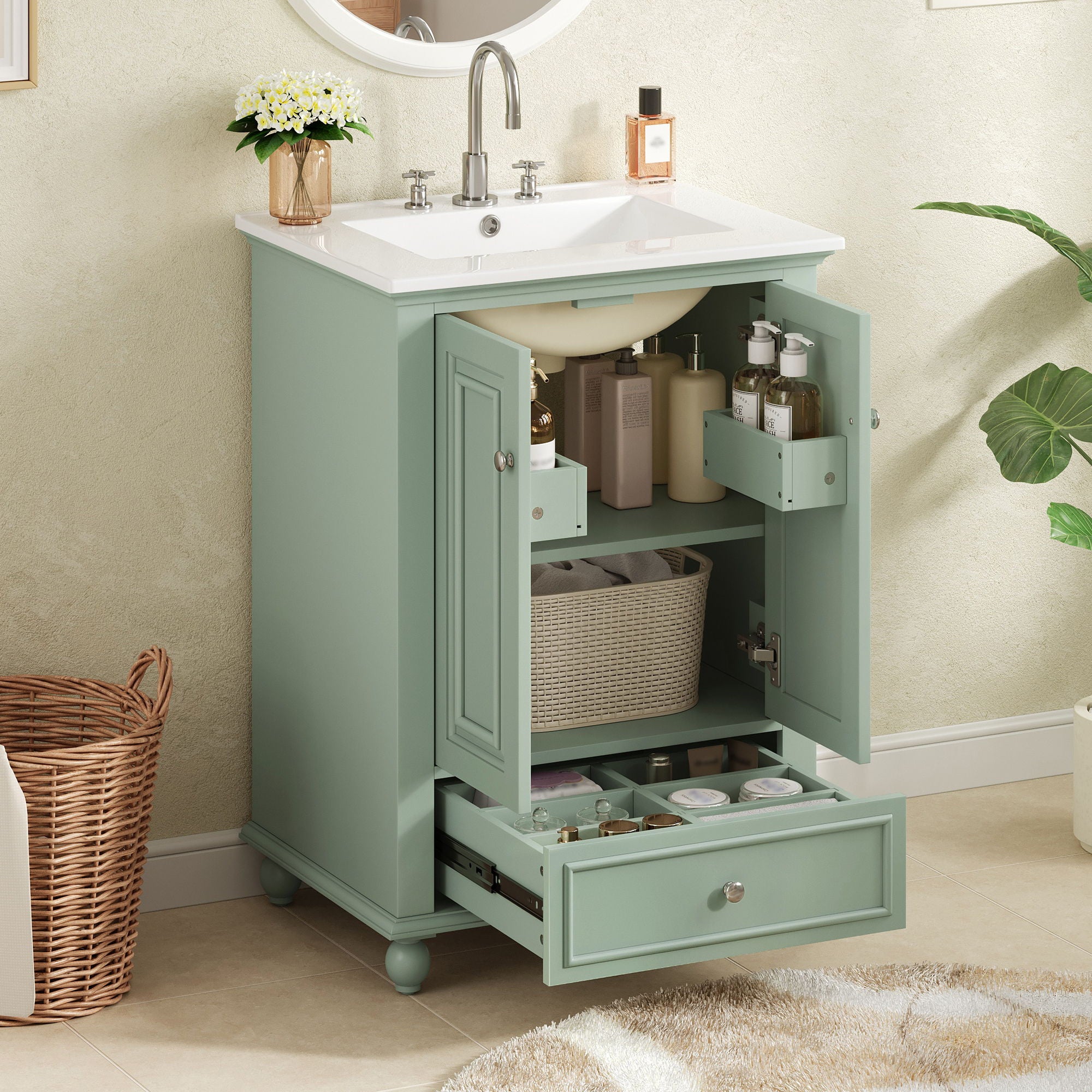 Modern Bathroom Vanity With Sink, Cabinet With Drawer And Dividers, Rectangular Storage Unit