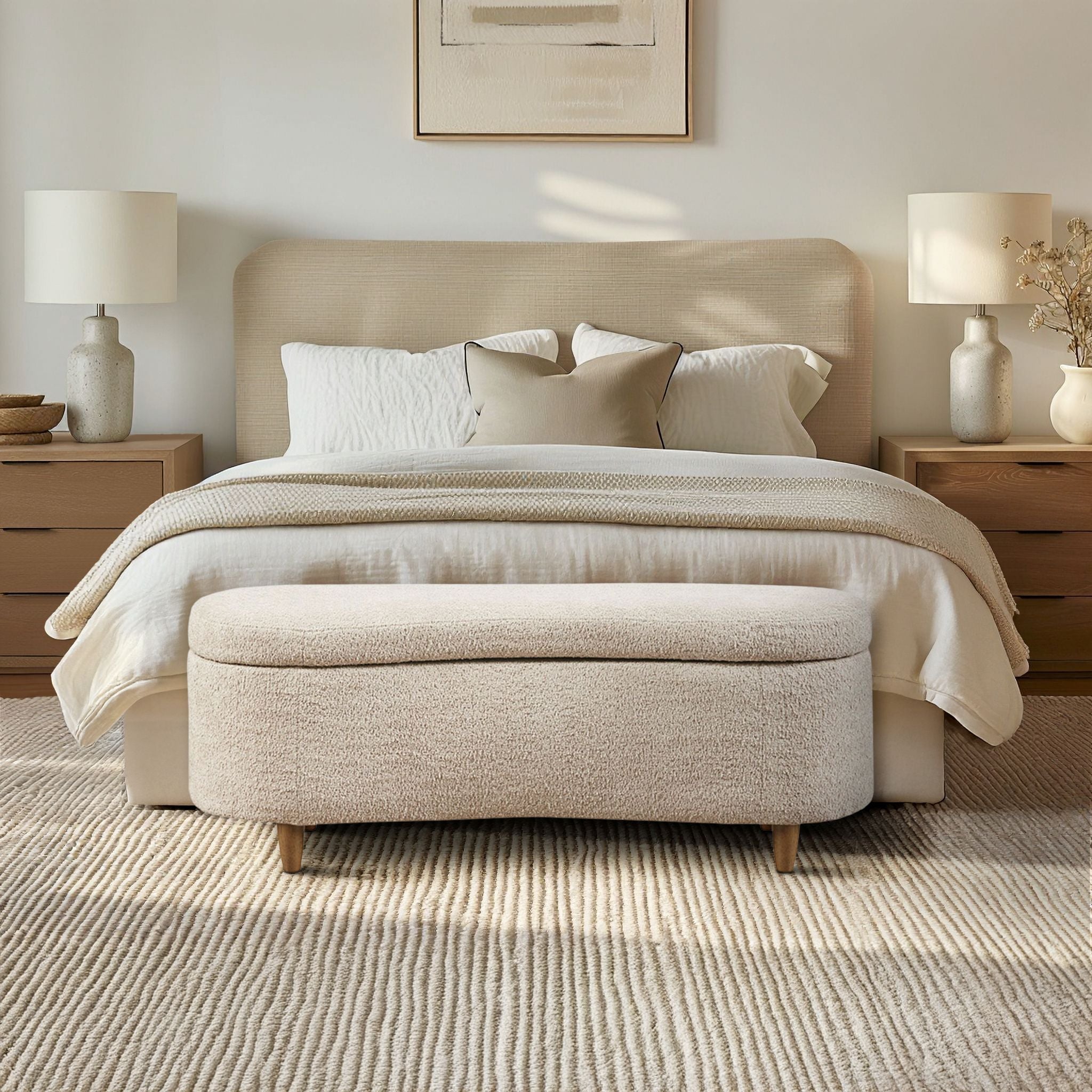 Bailey - Boucle Flip Top Storage Bench - Taupe