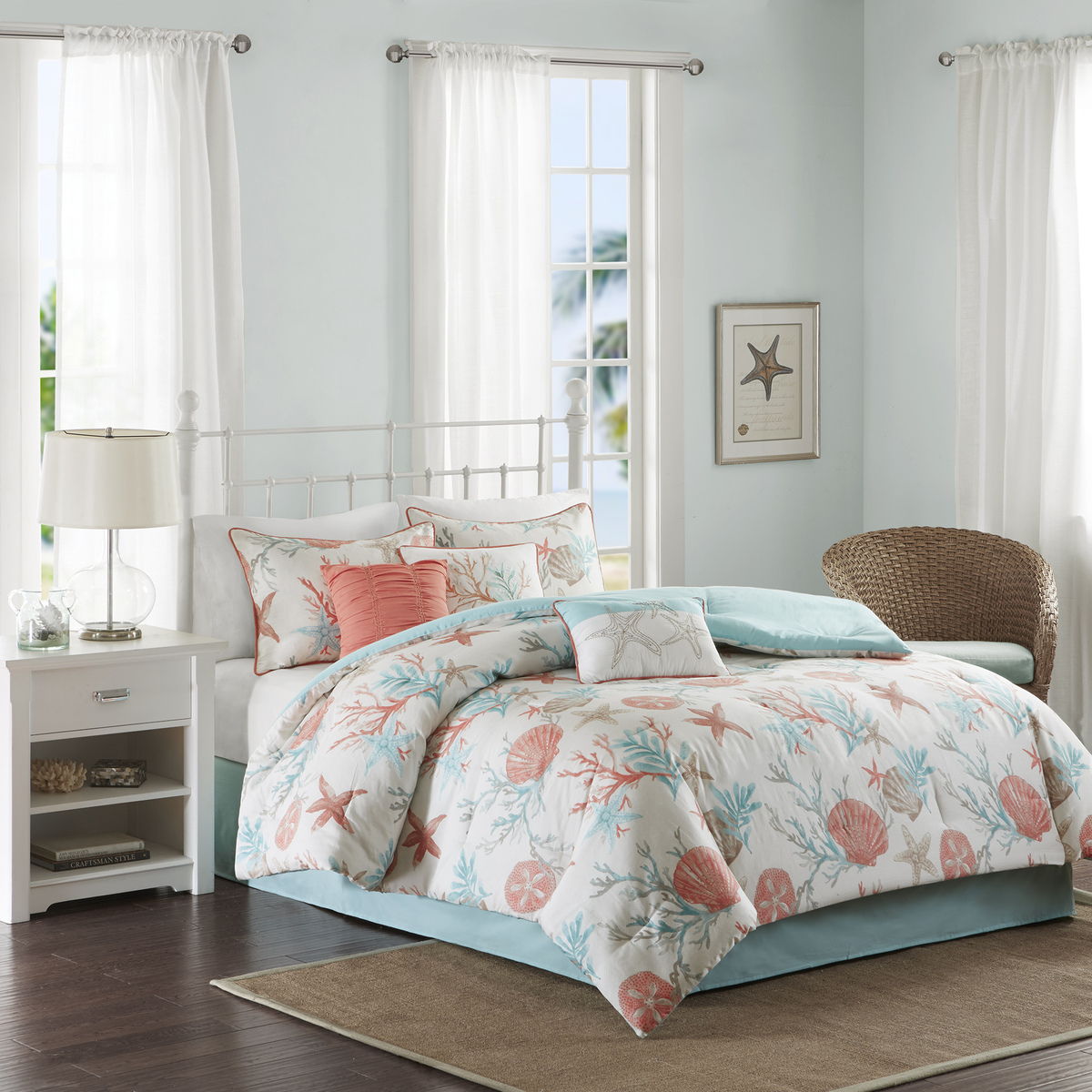 Pebble Beach - Queen 7 Piece Comforter Set - Coral