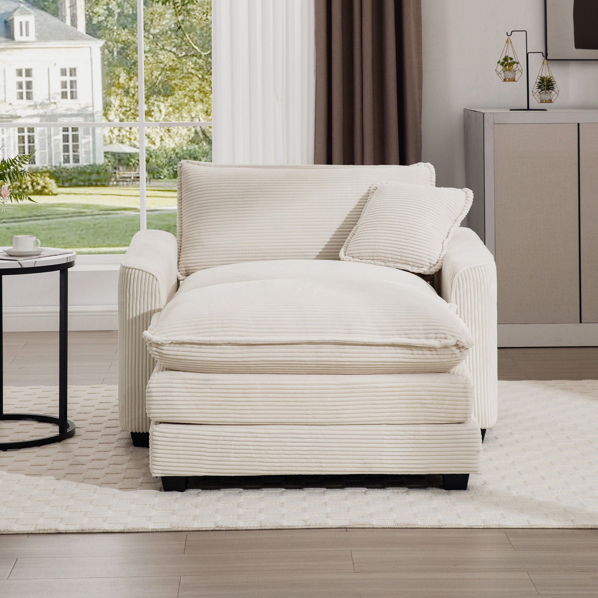 Classic Modern Comfortable Single Chair Deep Seat Sofa With Footstool