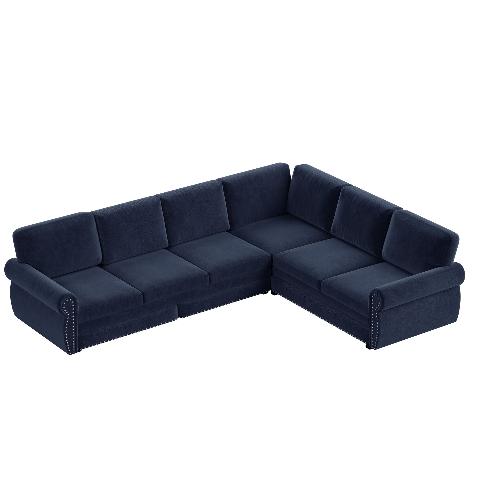 L-Shaped Sofa Couch With Pull Out Bed With Nailhead Trim & Rolled Arm