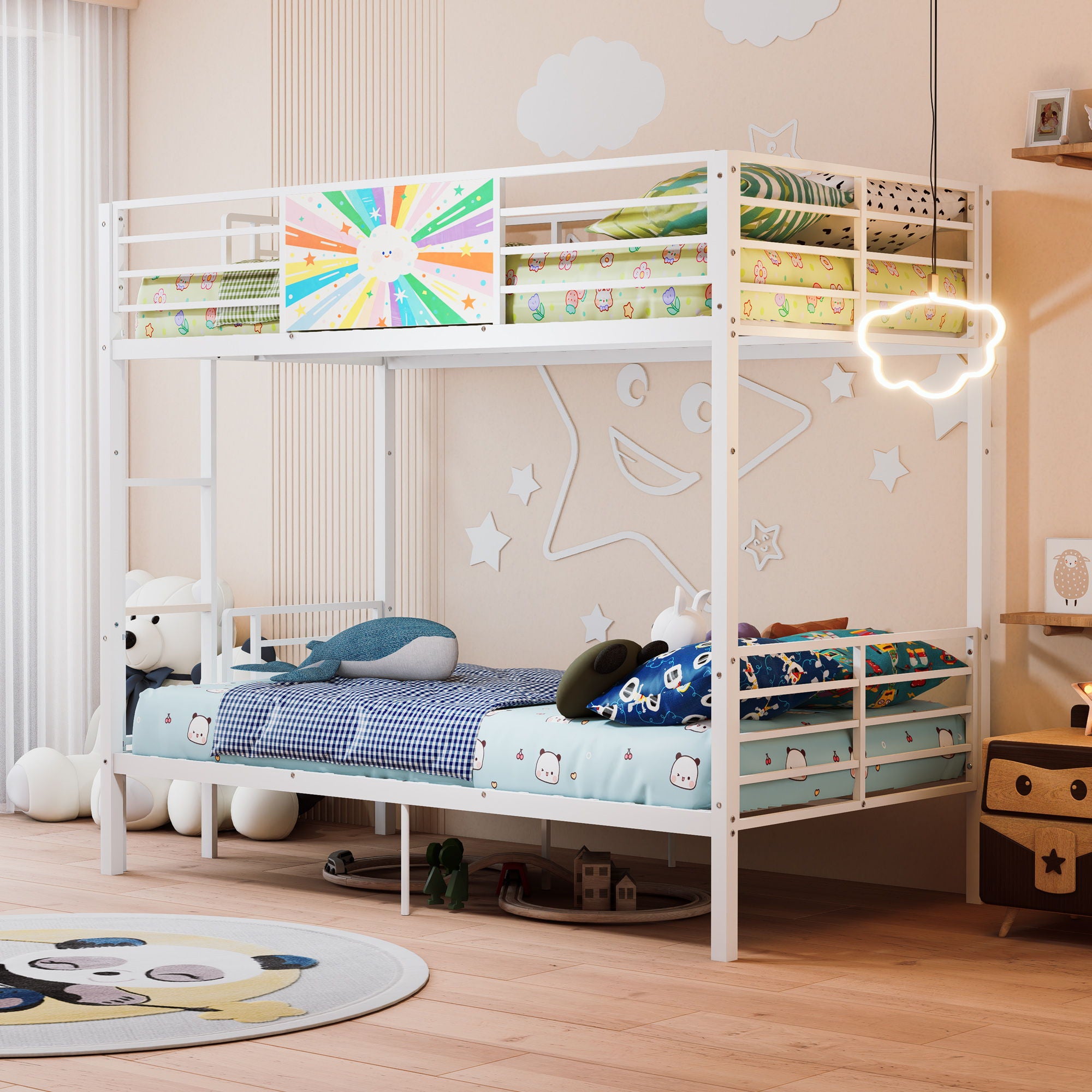 Bunk Bed, Convertible To 2 Separate Twin Size Beds & Full Length Guardrail & Ladder, No Box Spring Needed - White
