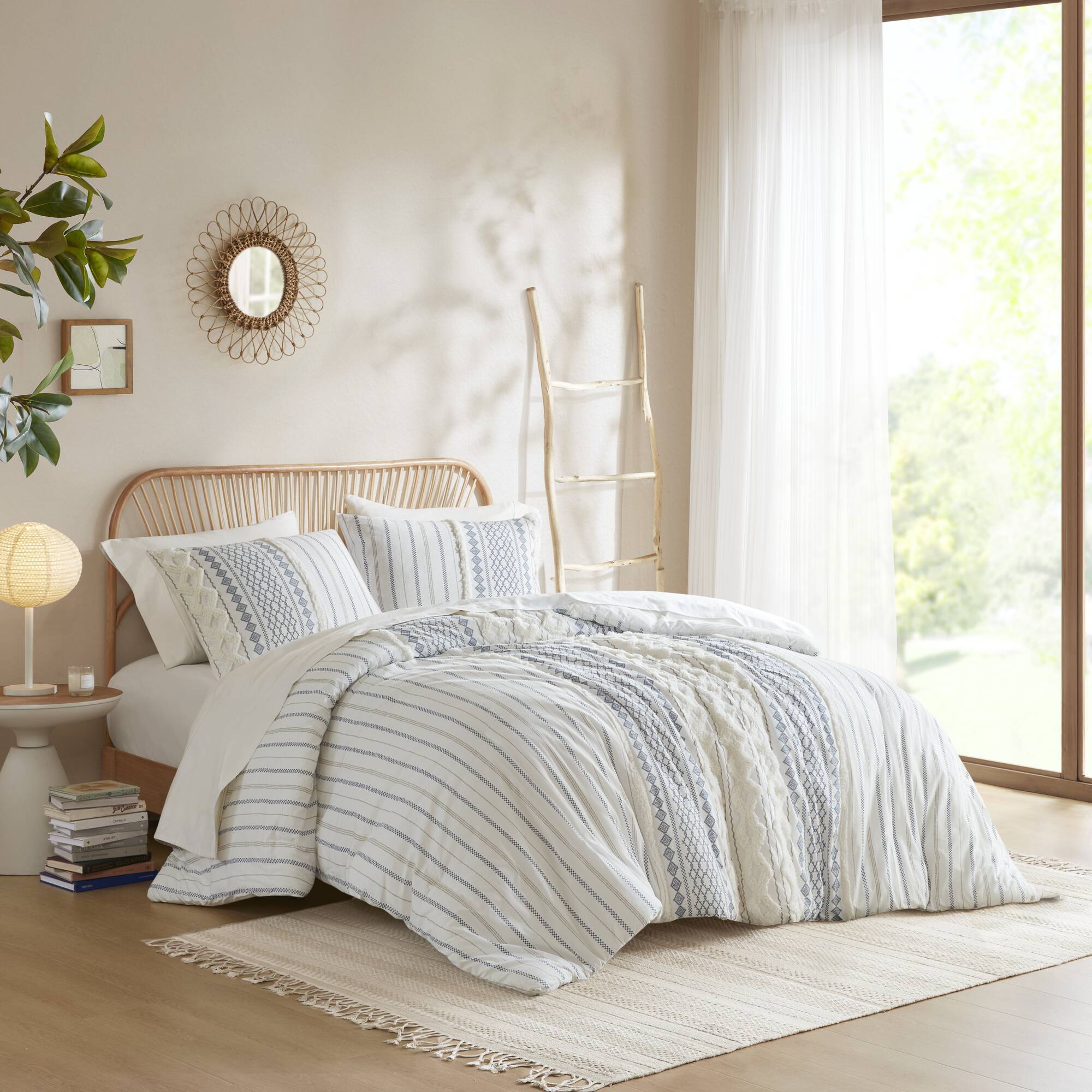 Imani - Cotton Printed Comforter Set With Chenille - White