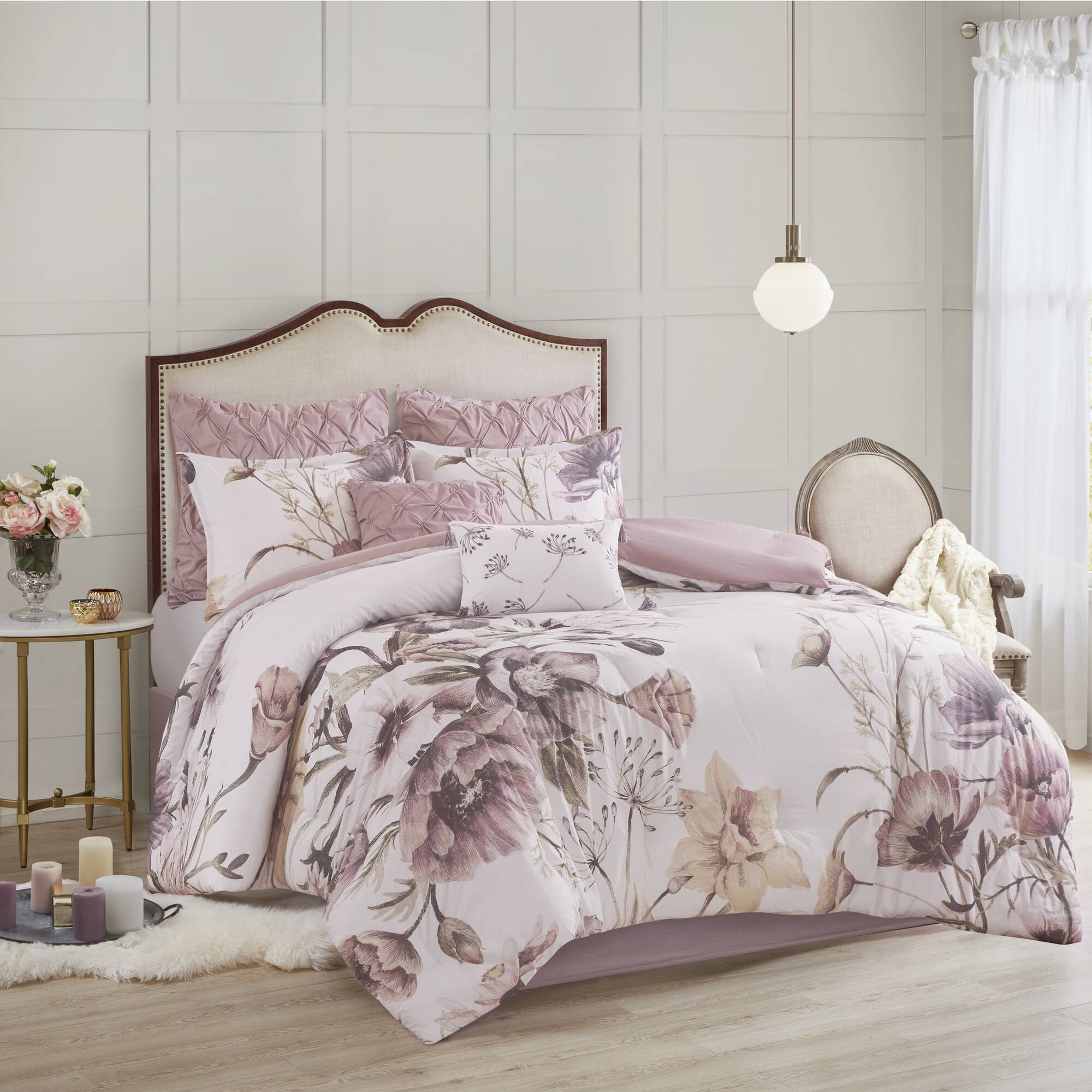 Cassandra - 8 Piece Printed Comforter Set - Blush