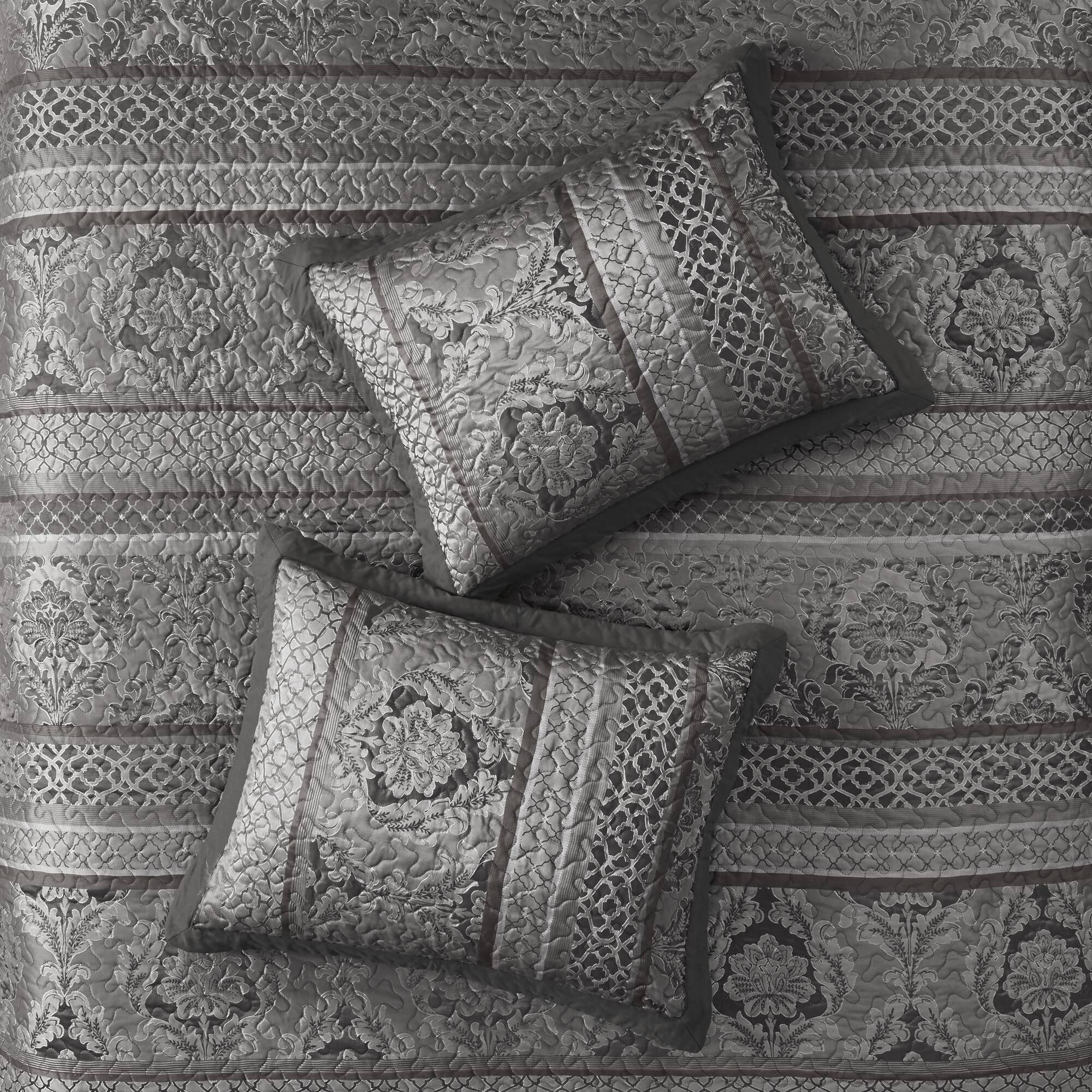 Bellagio - 5 Piece Queen Reversible Bedspread Set - Gray