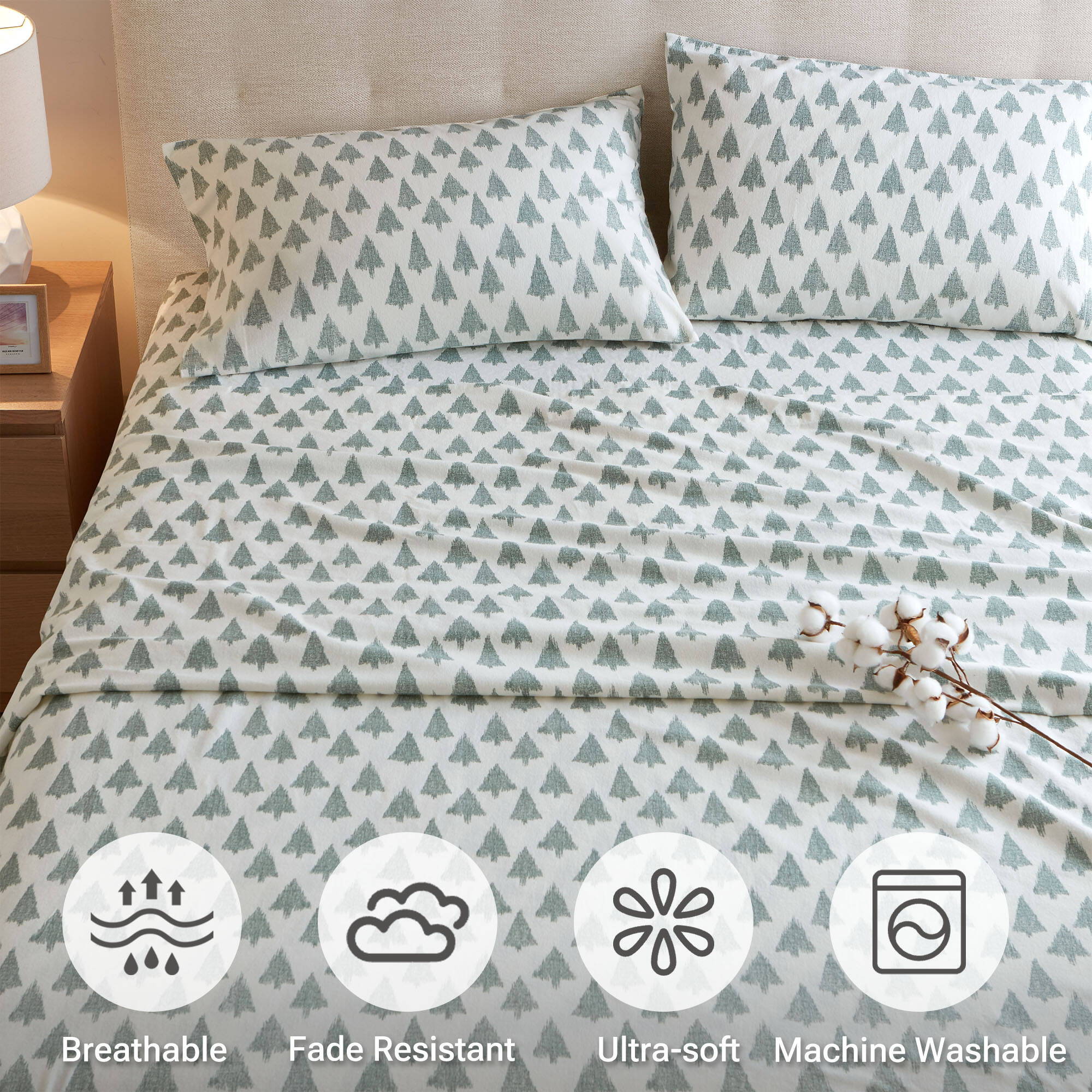 Cozy Cotton Flannel - Queen Printed Sheet Set - Ikat Tree