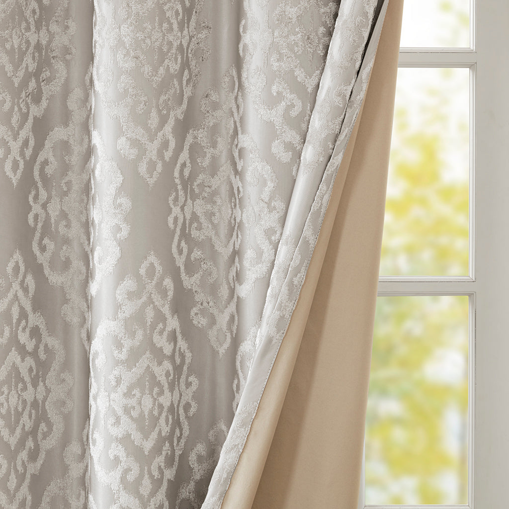 Knitted Jacquard Damask Total Blackout Grommet Top Curtain Panel