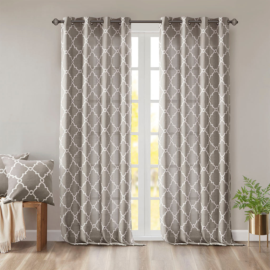 Fretwork Print Grommet Top Window Curtain Panel
