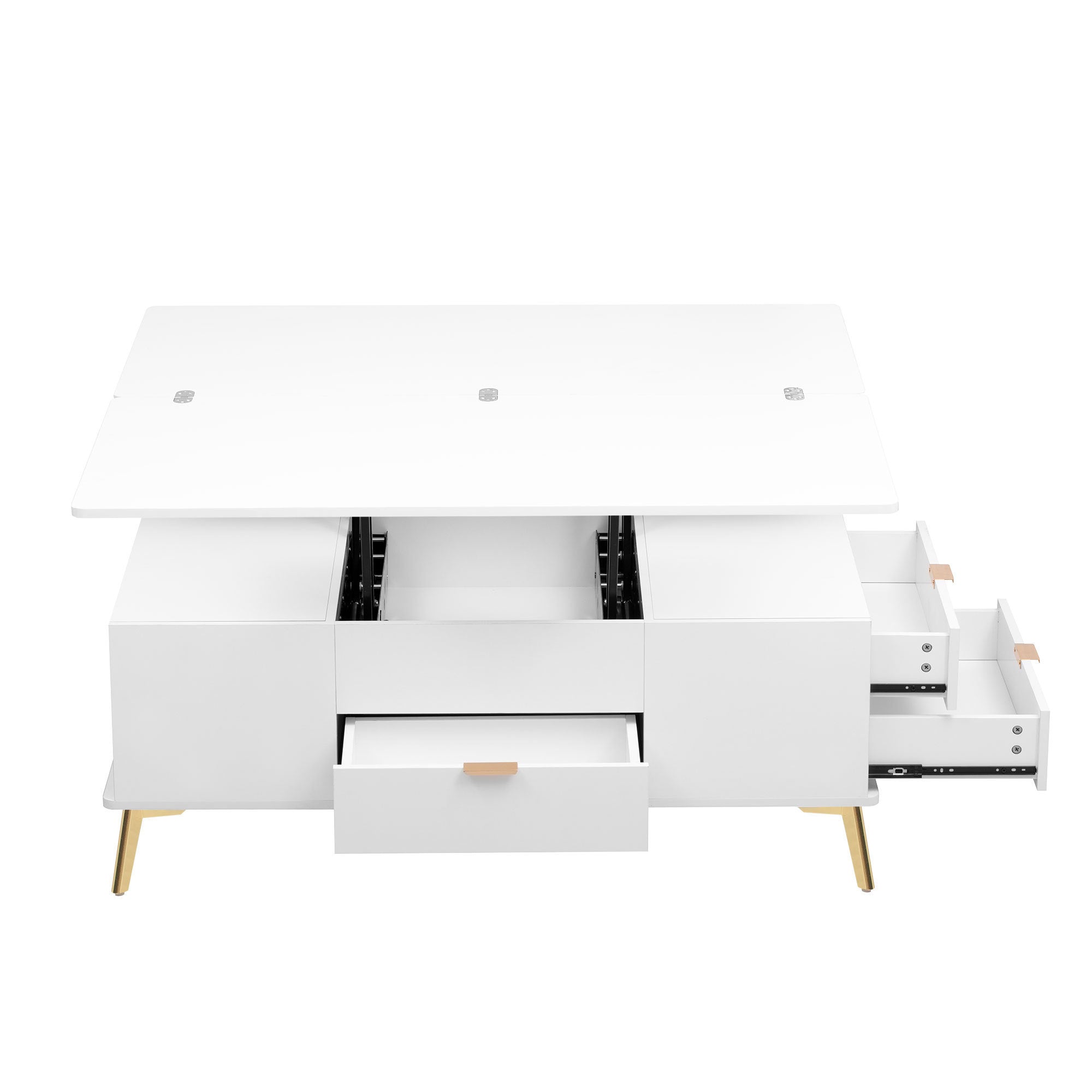 Modern Lift Top Coffee Table Multi Functional Table with Drawers in White