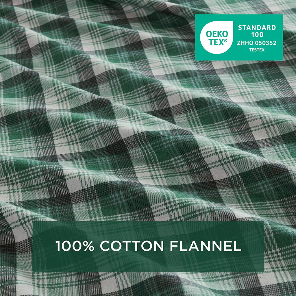 Flannel - 4 Piece Twin Sheet Set - Green Plaid