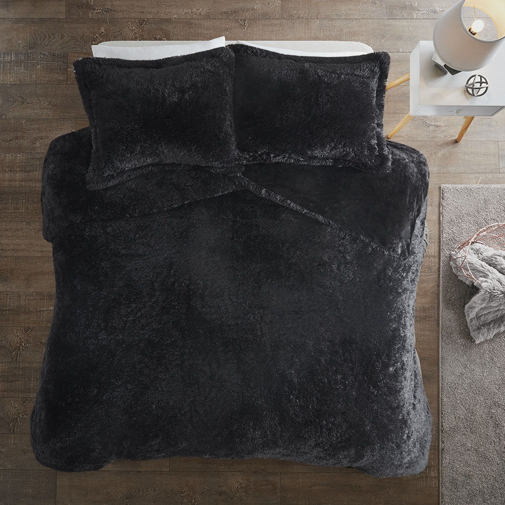 Malea - Shaggy Duvet Cover Set - Black