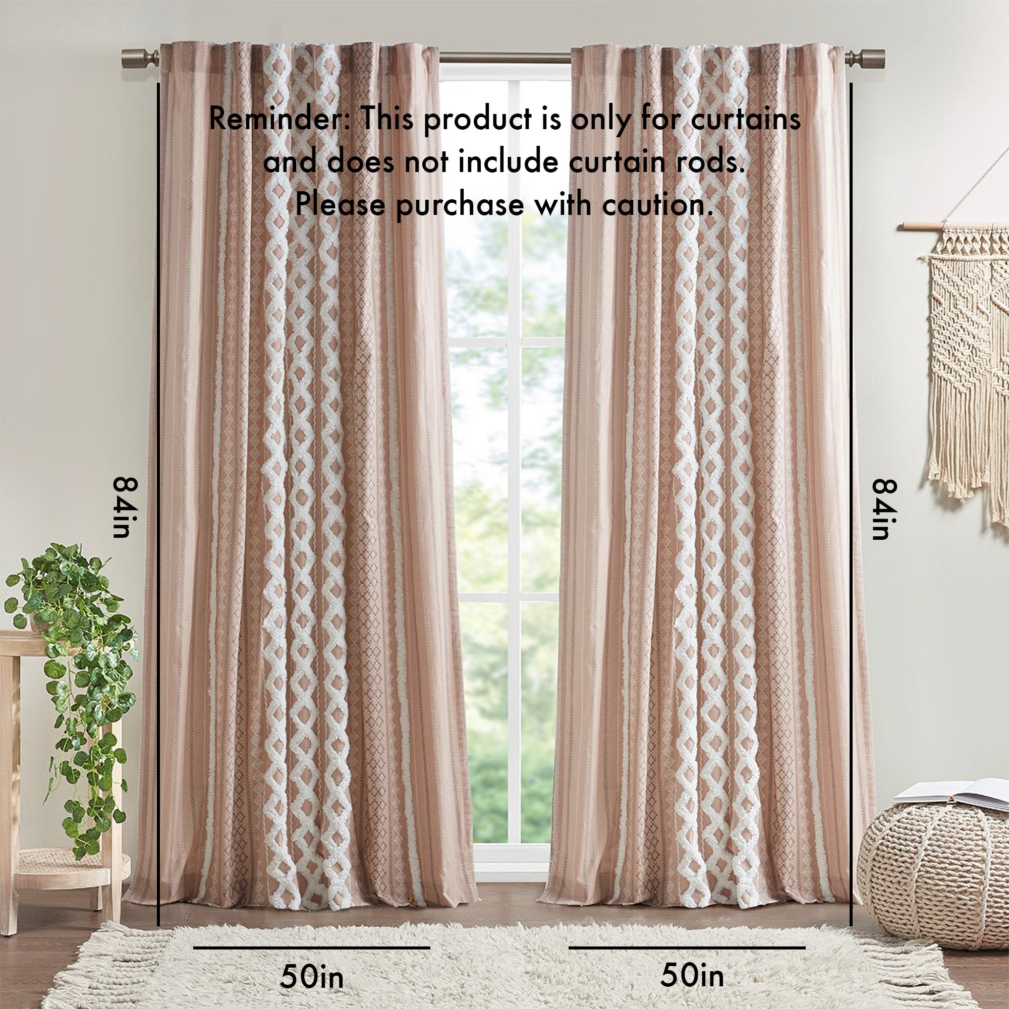 Cotton Printed Curtain Panel with Chenille Stripe and Lining