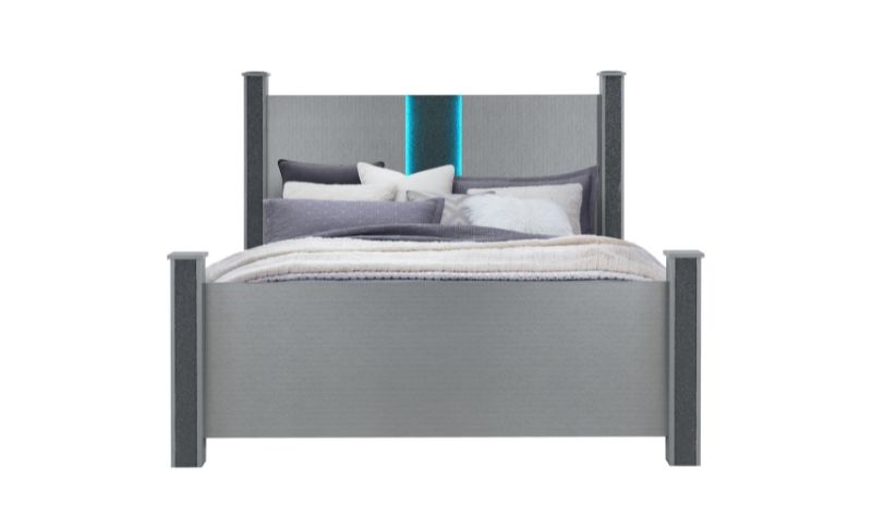 Logan - 4 Piece King Bedroom Set (Bed, Dresser, Mirror, Nightstand) - Silver