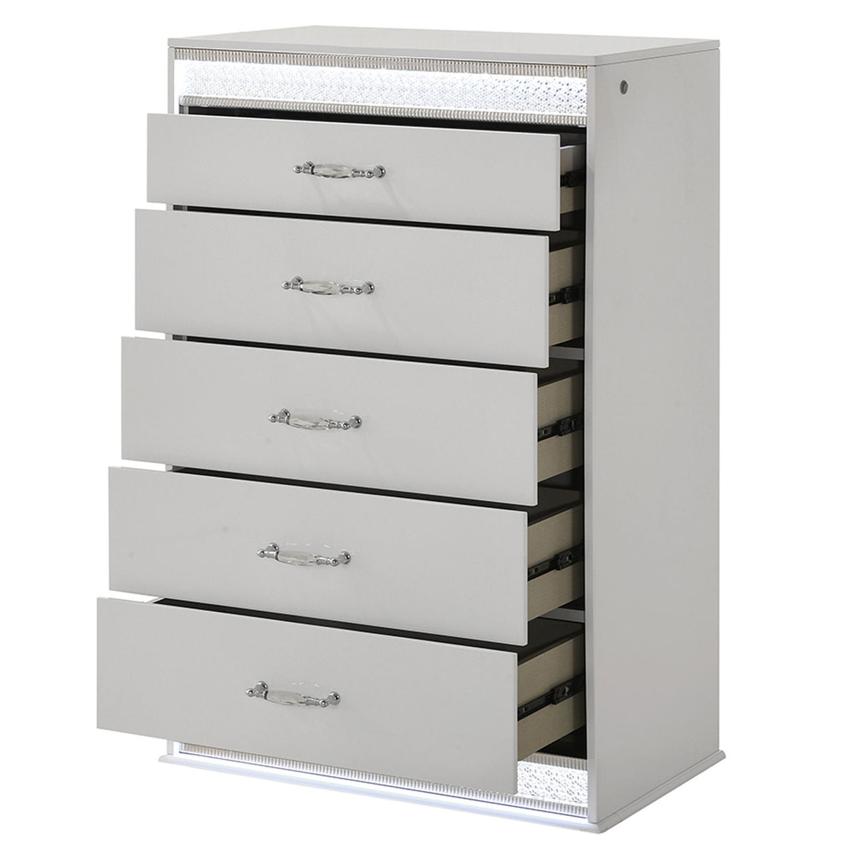 Glam - 5 Drawer Chest & LED Lighting - White
