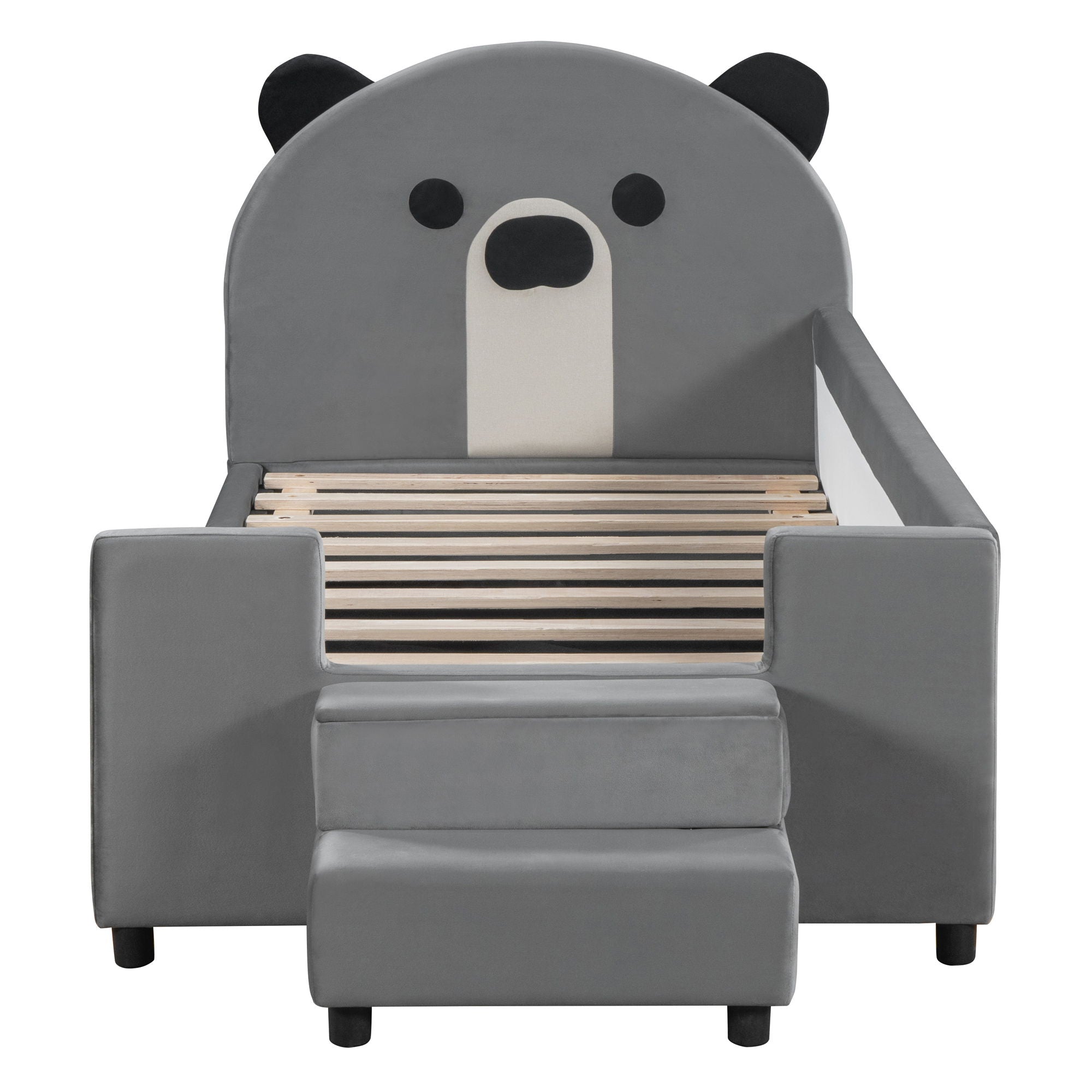 Upholstered Daybed With Bear Shaped Headboard, Hydraulic System And Breathable Fence