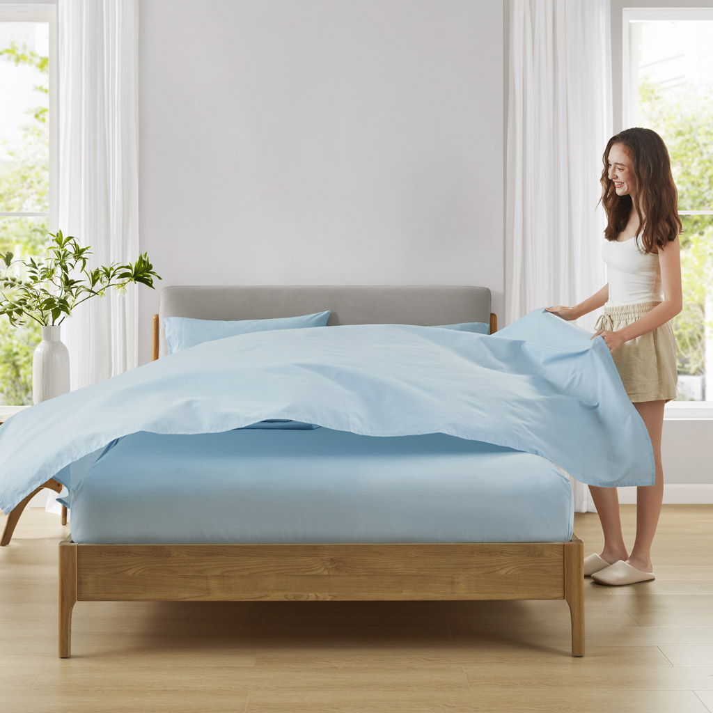 Cotton 144TC - Queen Solid Sheet Set - Light Blue