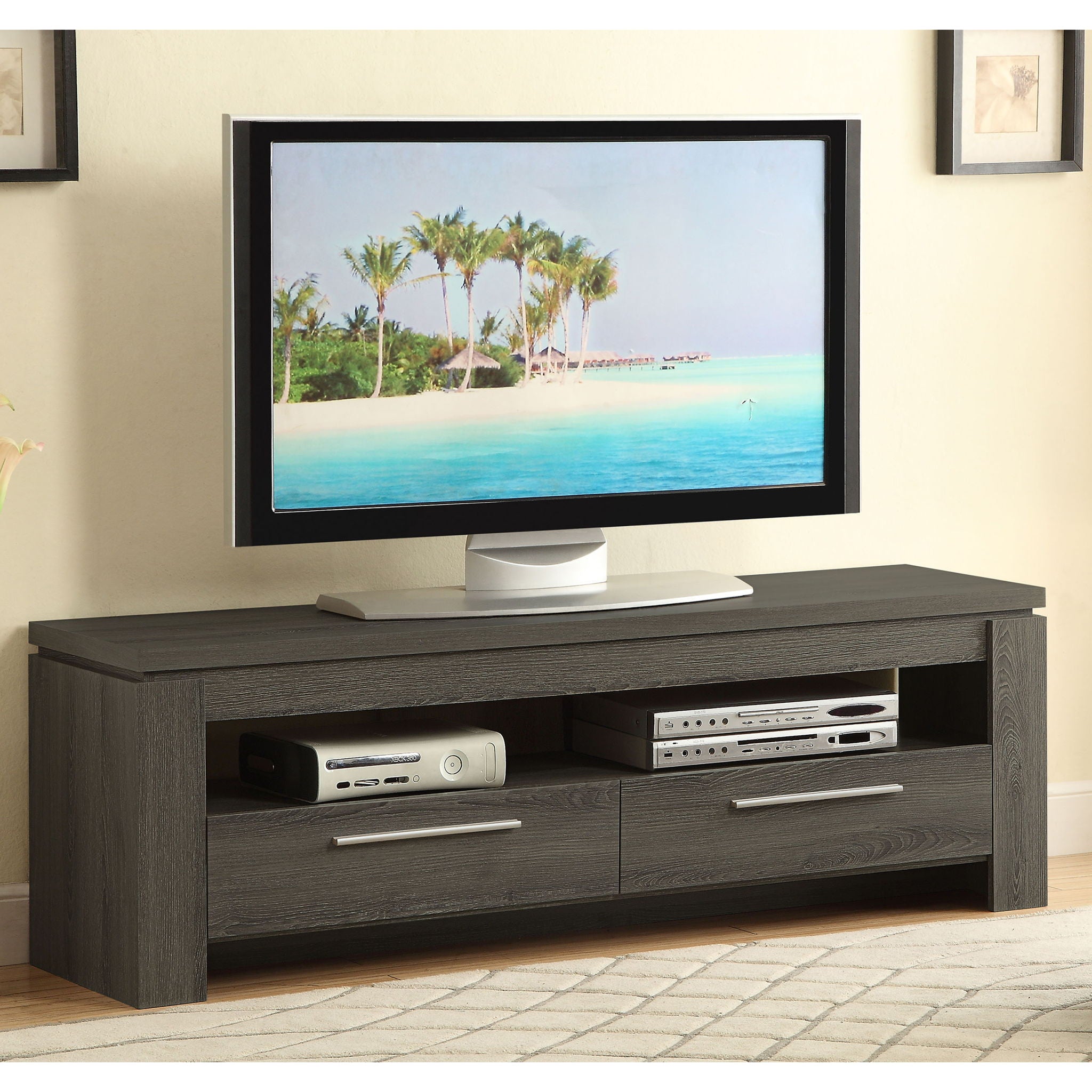 2 Drawer TV Console With Floating Top - Gray