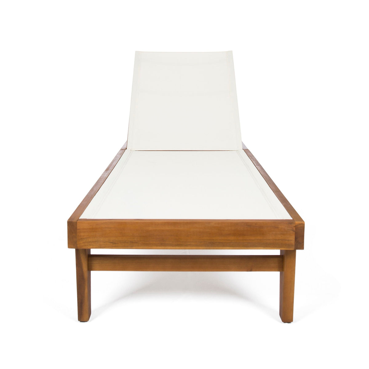 Outdoor Chaise Lounge With Acacia Wood Frame - White / Teak