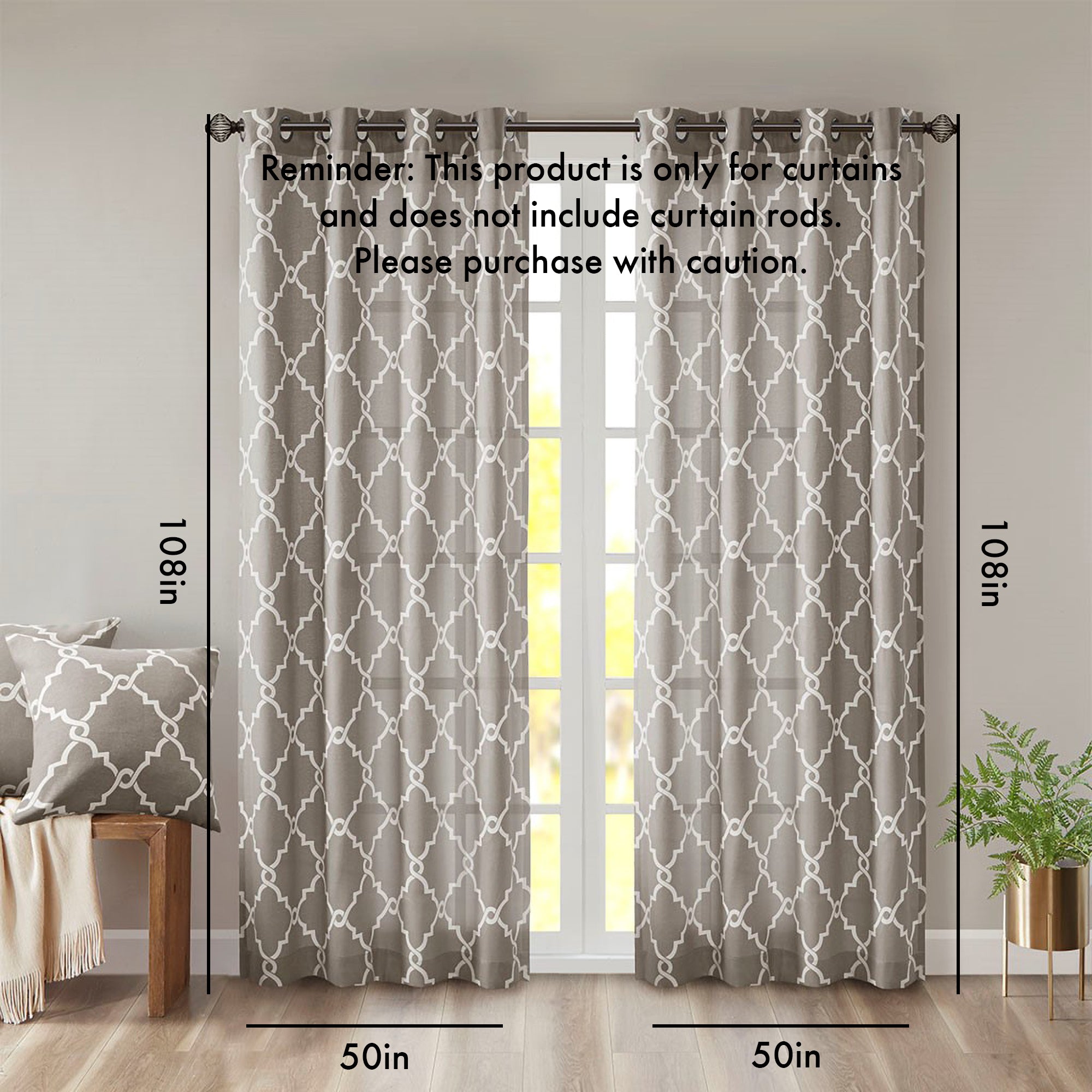 Fretwork Print Grommet Top Window Curtain Panel