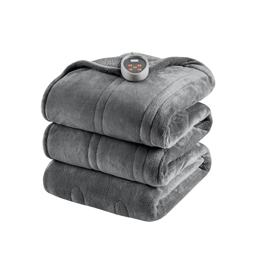 Heated Microlight to Berber - Queen Blanket - Gray