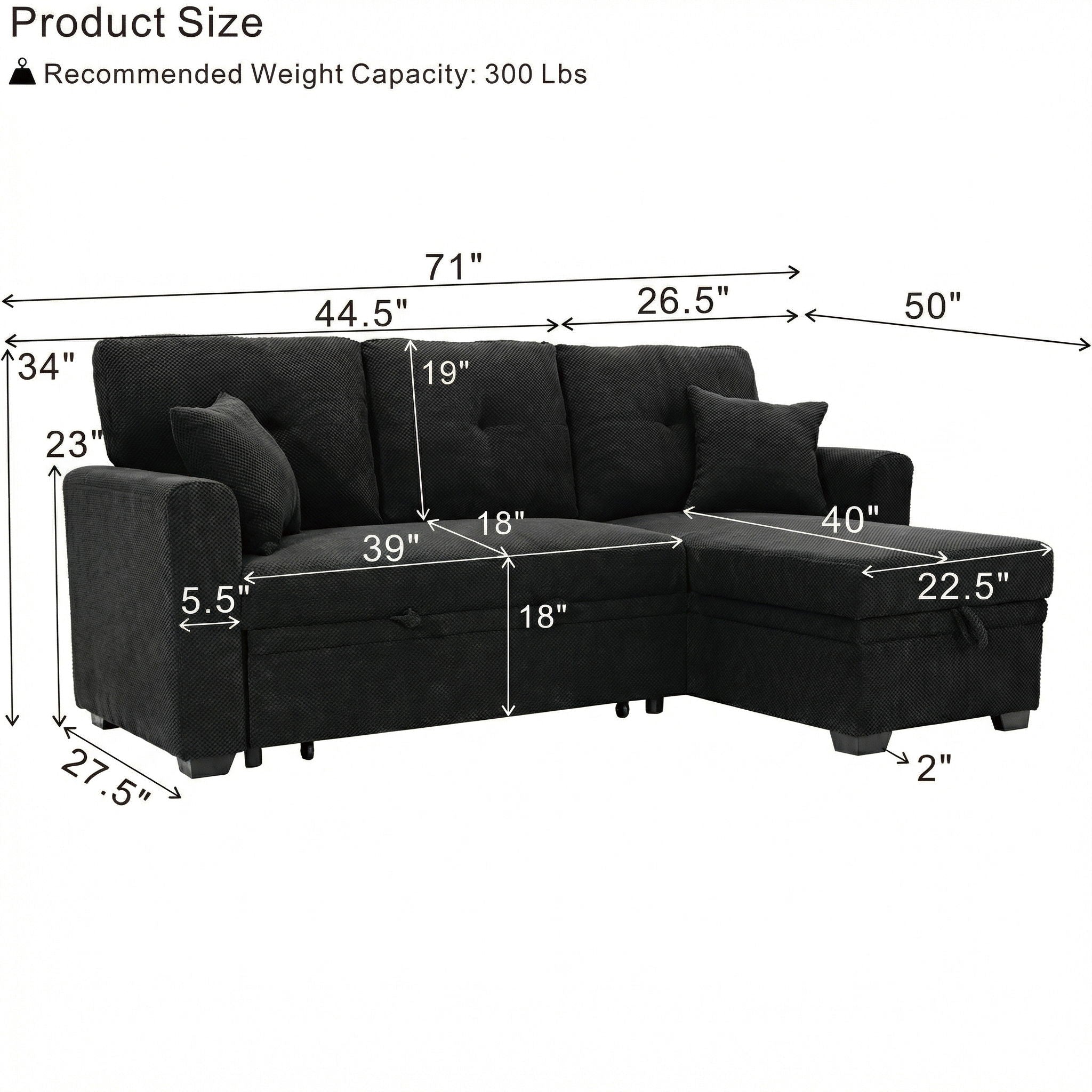 Sleeper Sectional With Pull Out Bed, Reversible Chaise