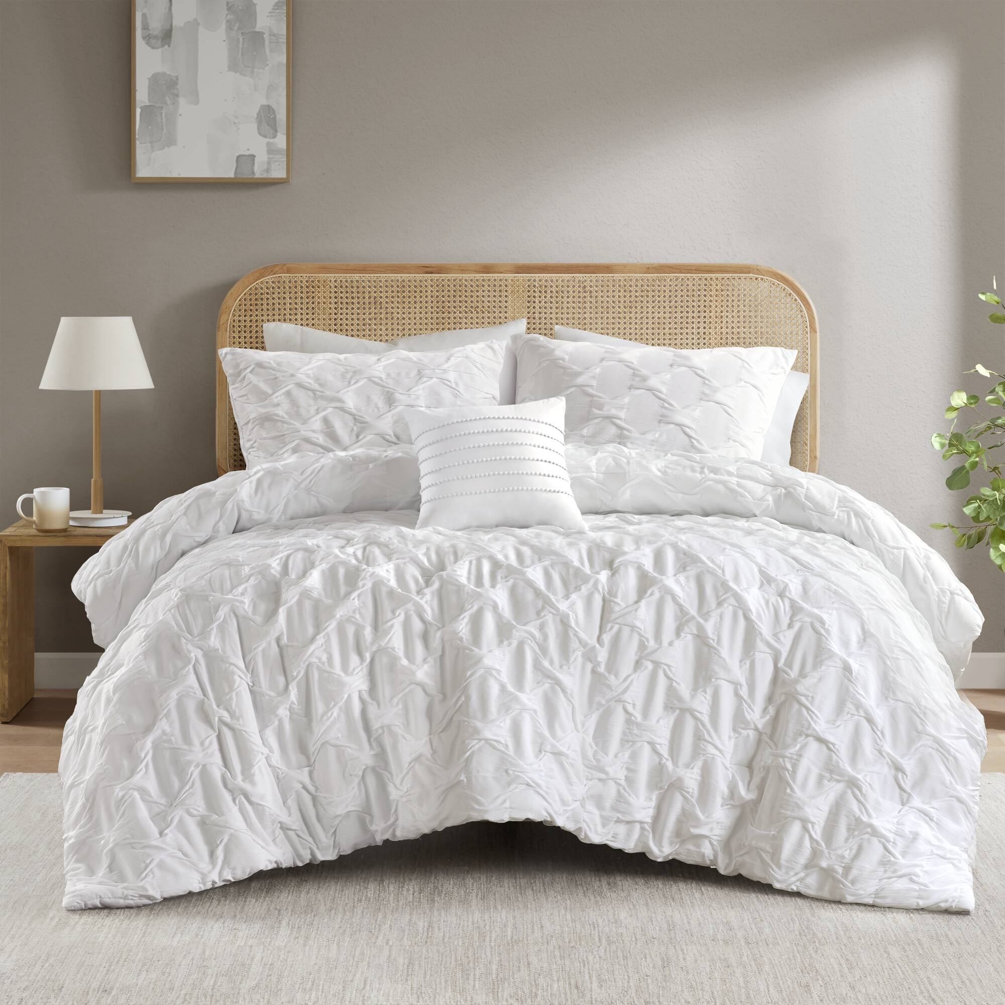 Bailey - Full/Queen Diamond Pucker Comforter Set - White