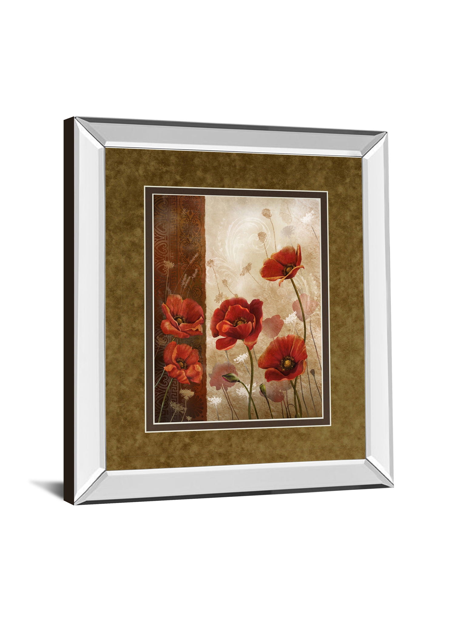 Wild Poppies I By Conrad Knutsen - Mirror Framed Print Wall Art - Light Brown