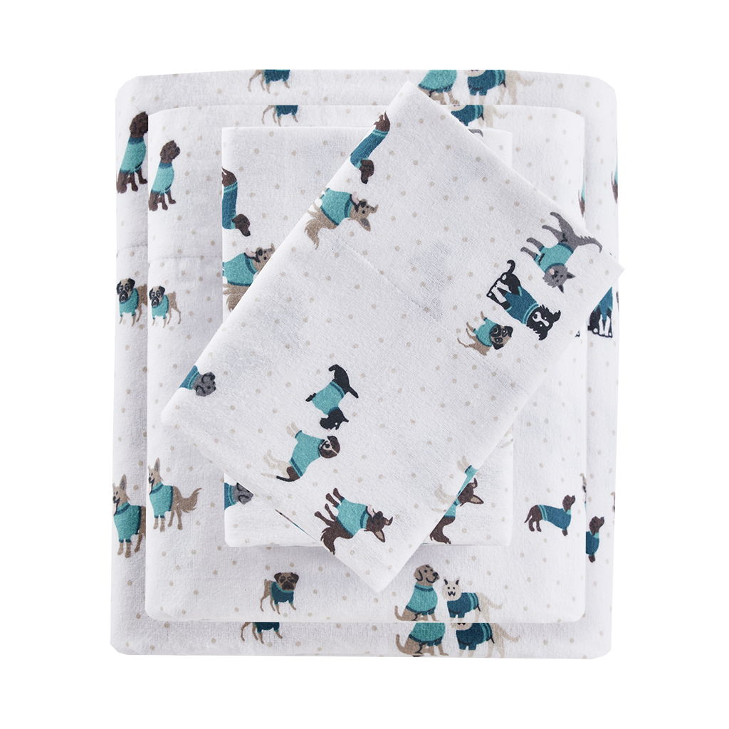 Cozy Soft - Novelty Print Sheet Set - Teal Dogs
