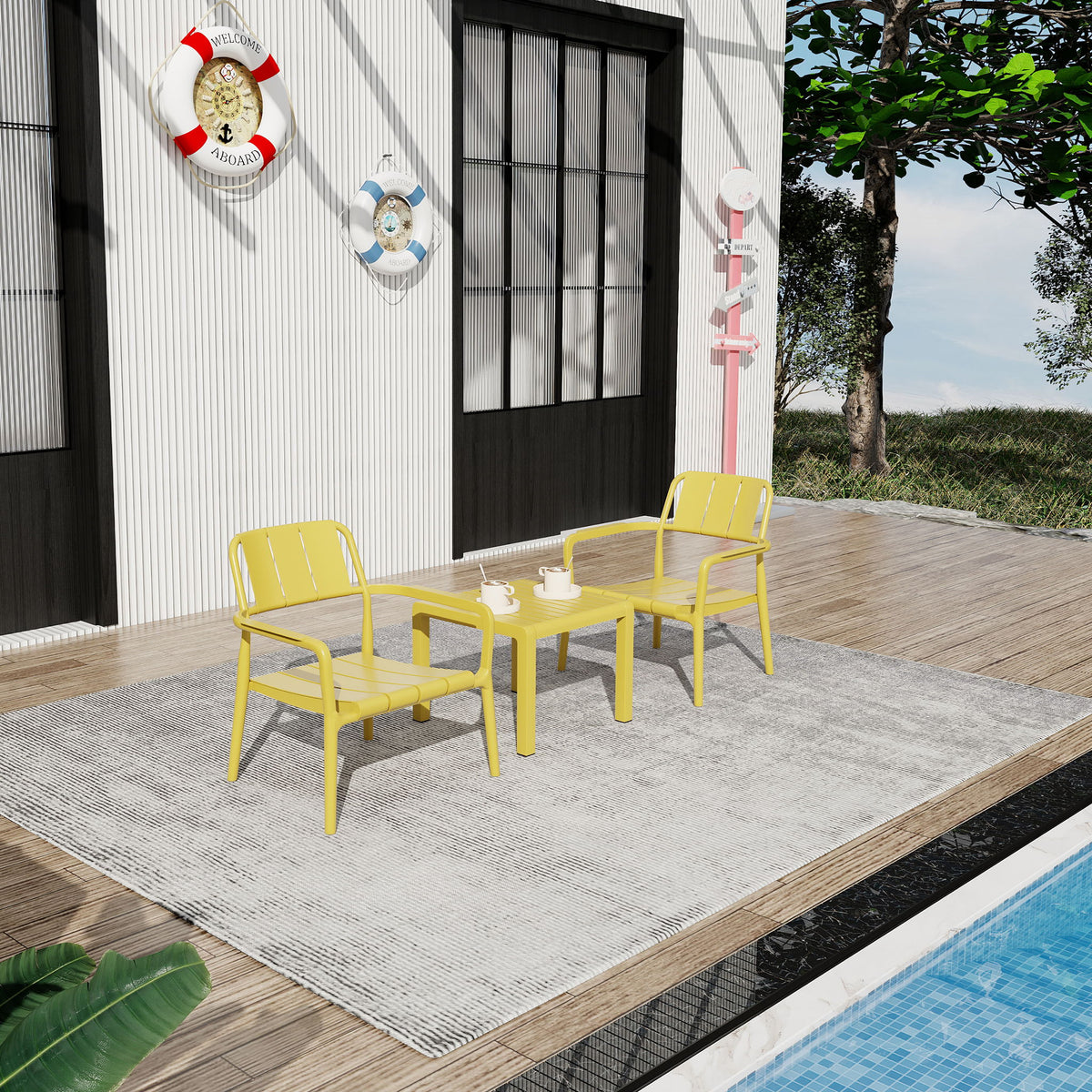 3 Piece Indoor / Outdoor Leisure Table And Chair Set
