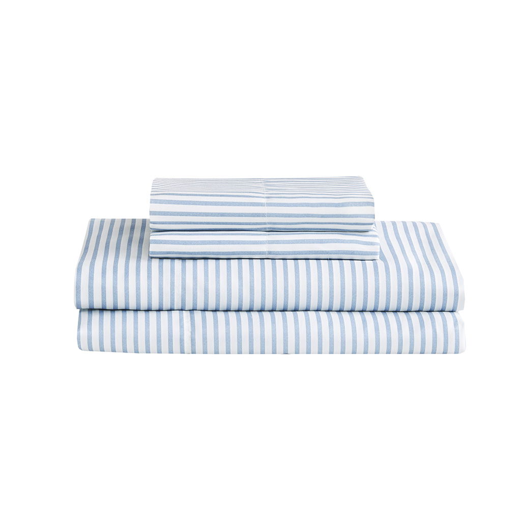 Jaxon - Stripe Twin Comforter Set With Bed Sheets - Blue / Gray