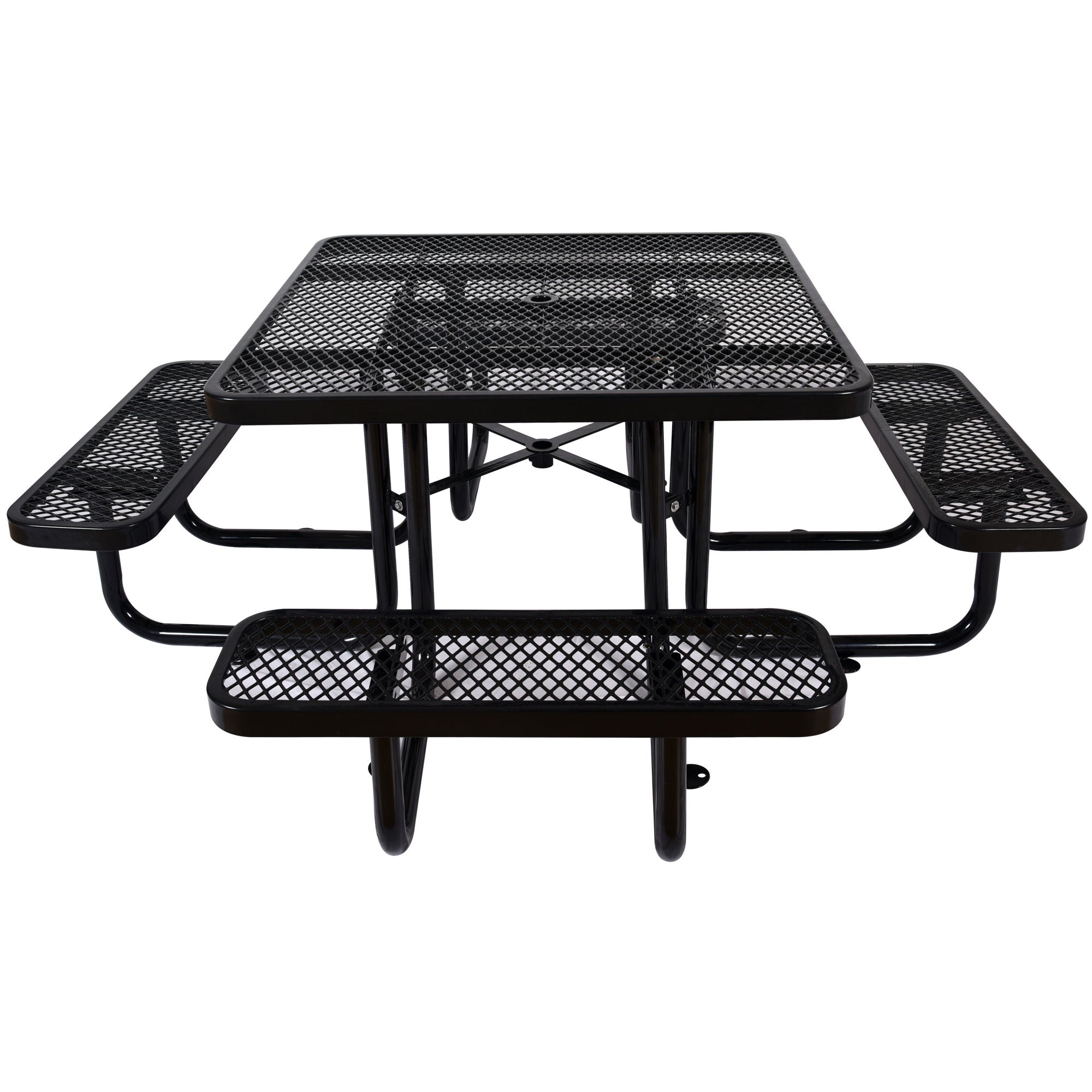 Square Outdoor Steel Picnic Table, With Umbrella Pole