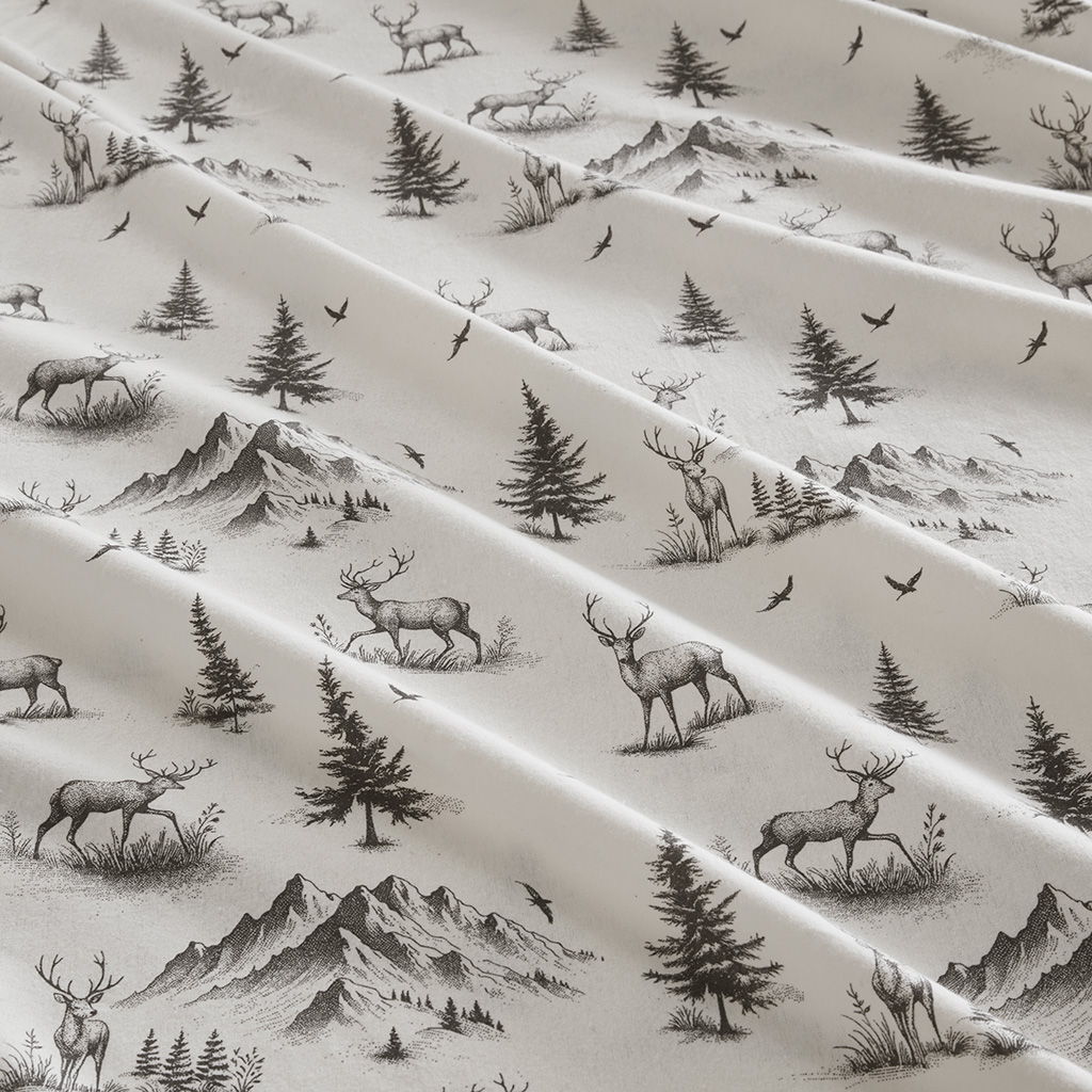 Flannel - 3 Piece Twin Sheet Set - Gray Deer Toile