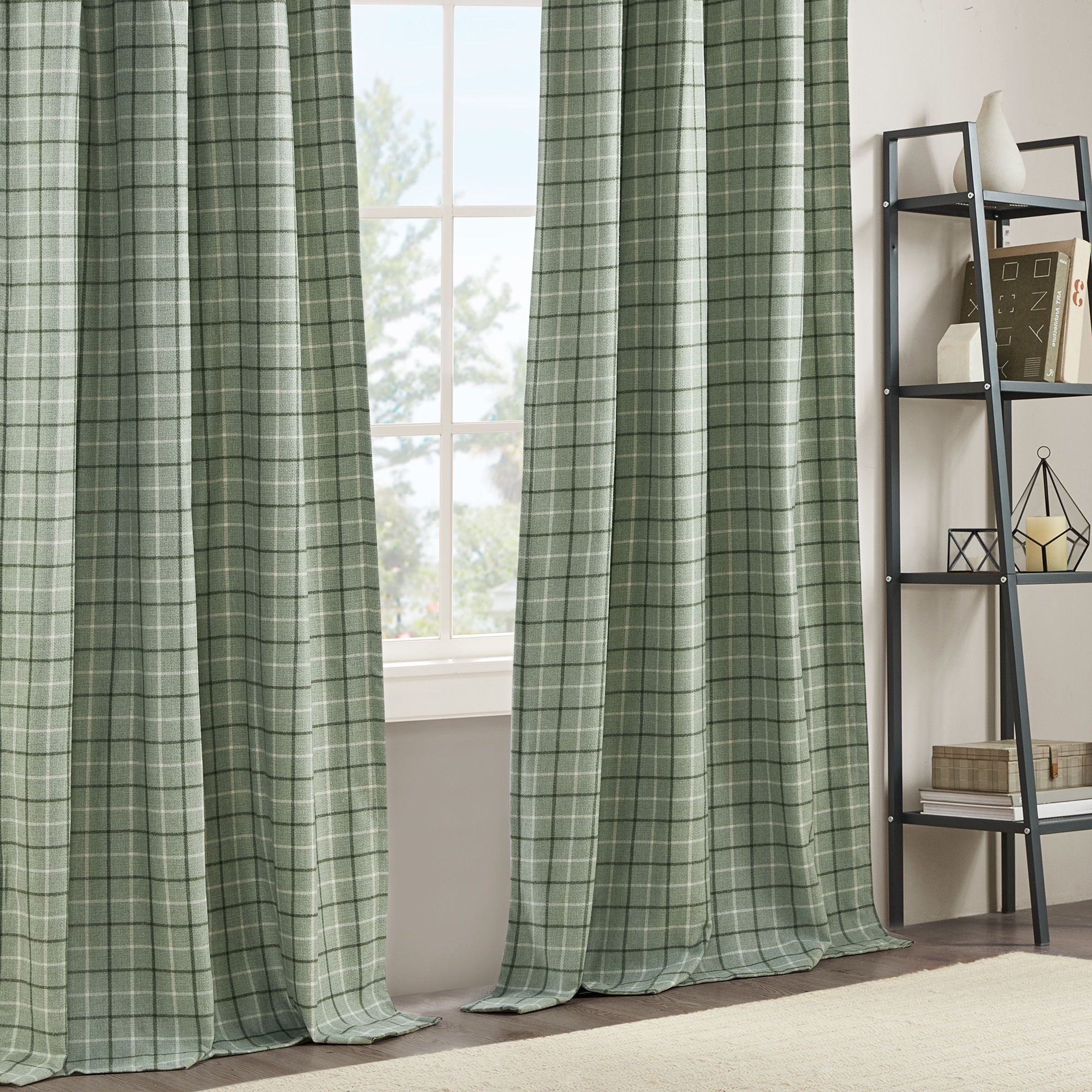 Anaheim - Plaid Rod Pocket and Back Tab Curtain Panel With Fabric Lining - Green