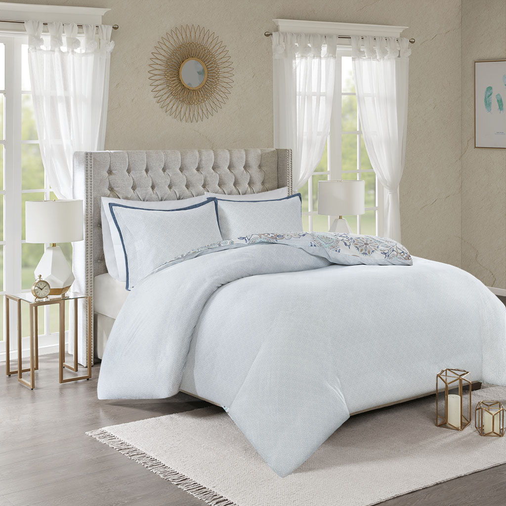 Isla - King 3 Piece Printed Reversible Duvet Cover Set - Blue