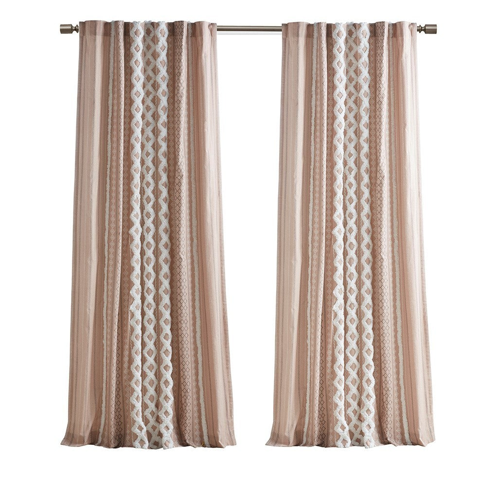 Cotton Printed Curtain Panel with Chenille Stripe and Lining