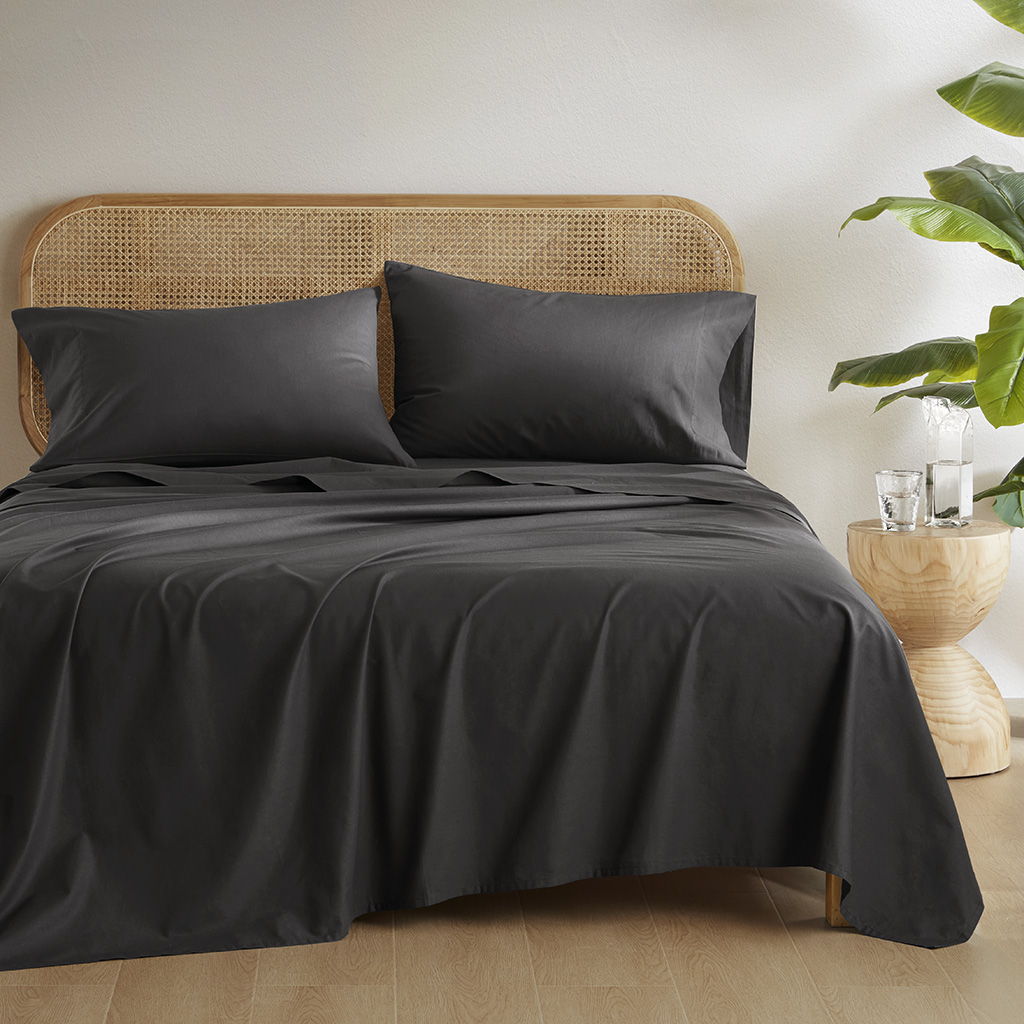 Cotton 144TC - California King Solid Sheet Set - Black