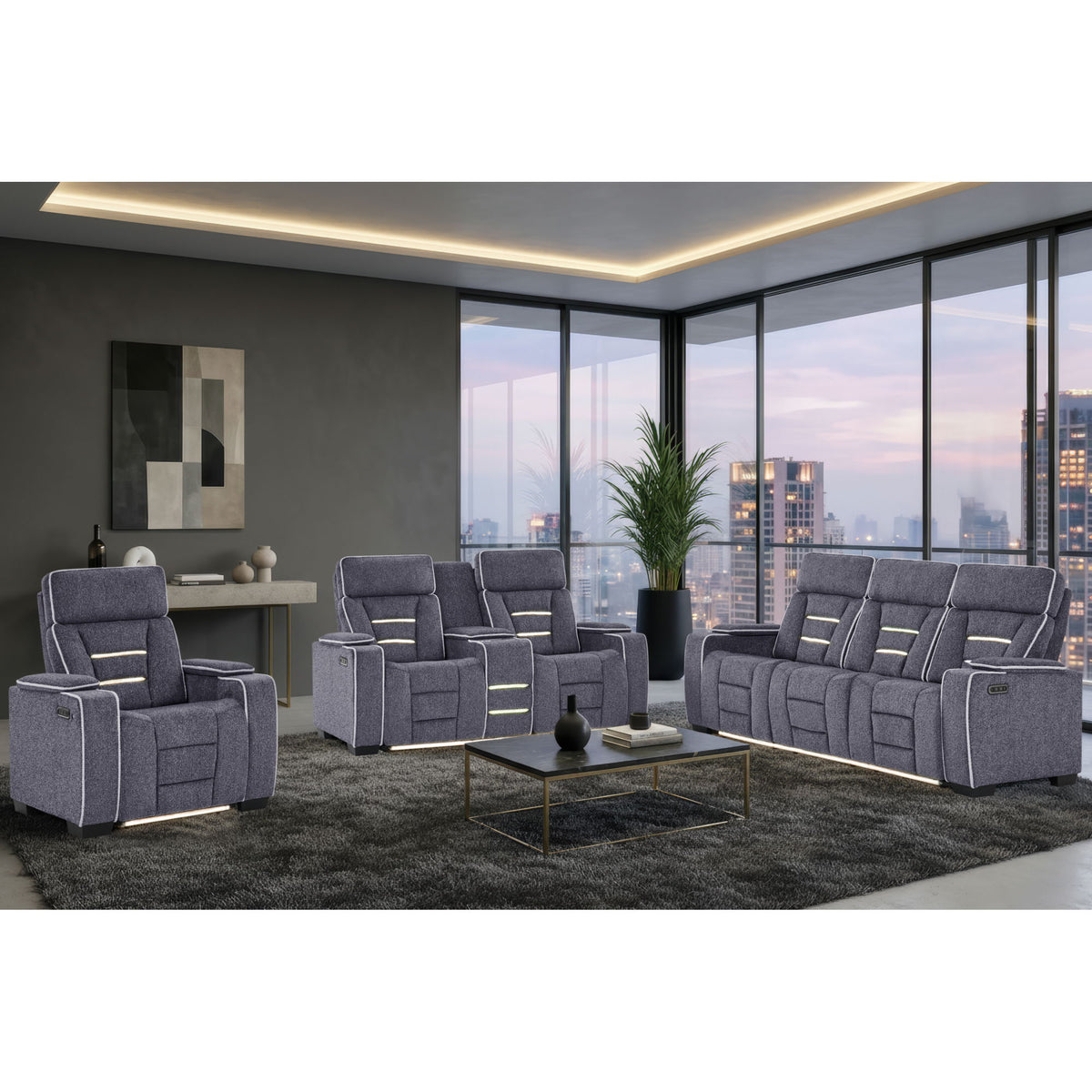 Austin - 3 Piece Reclining Sofa And Loveseat With Storage Arms - Gray