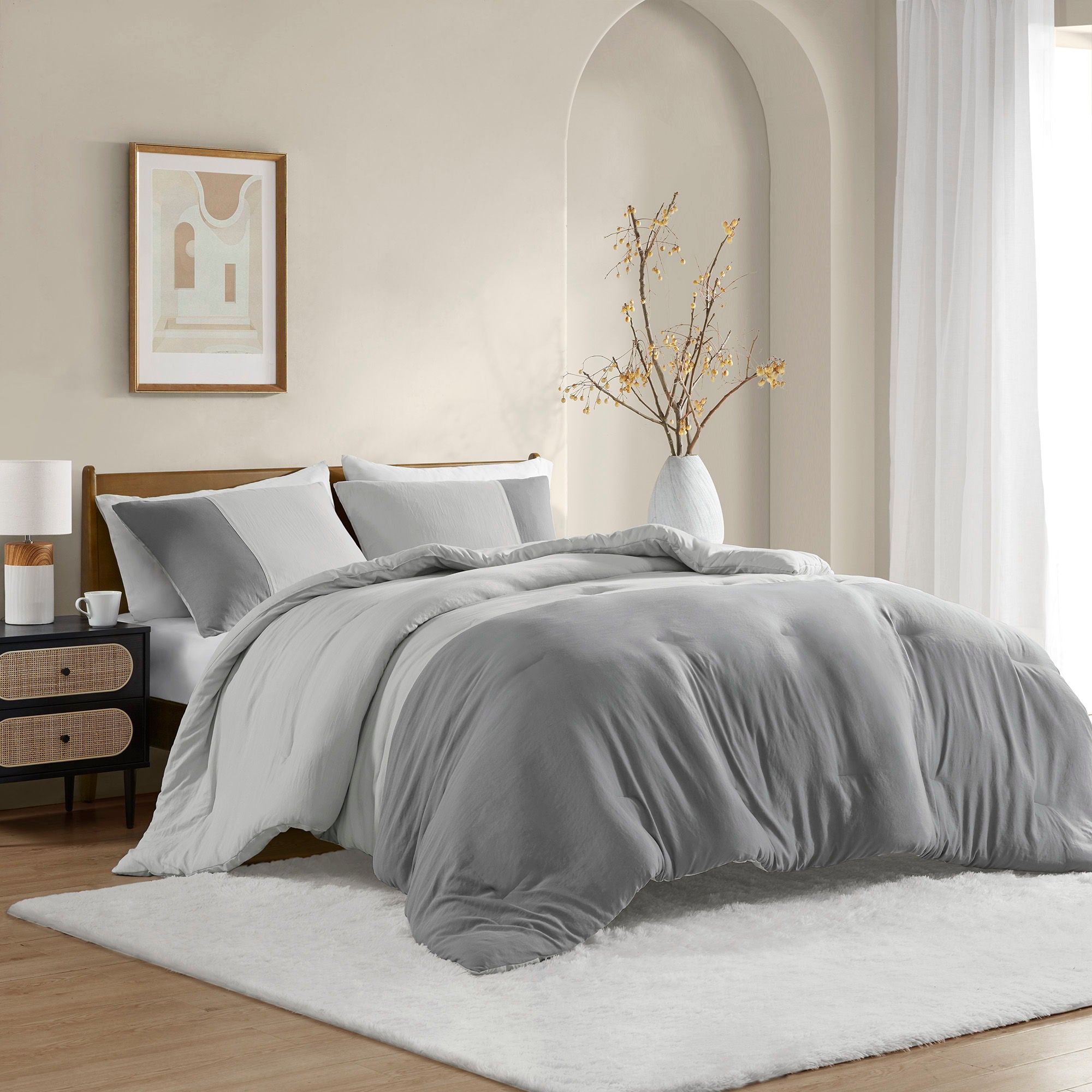 Miro - Twin/Twin Long Soft Washed Block Comforter Set - Gray